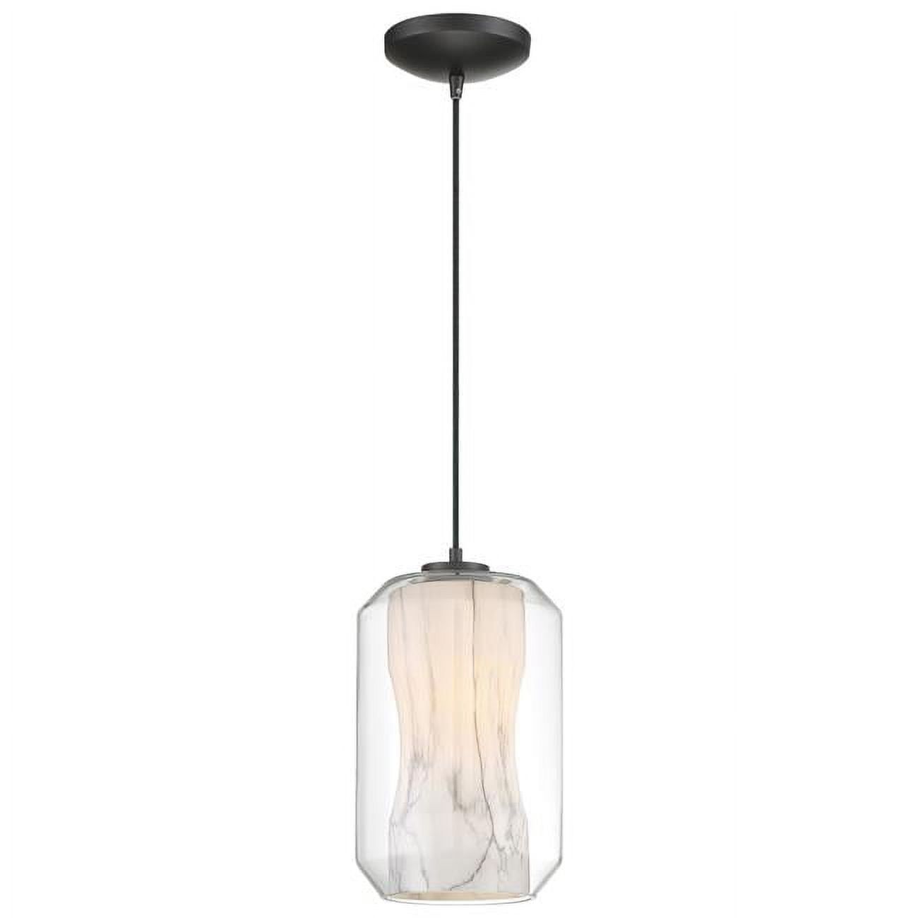 Black Glass LED Pendant Light with Marble Shade