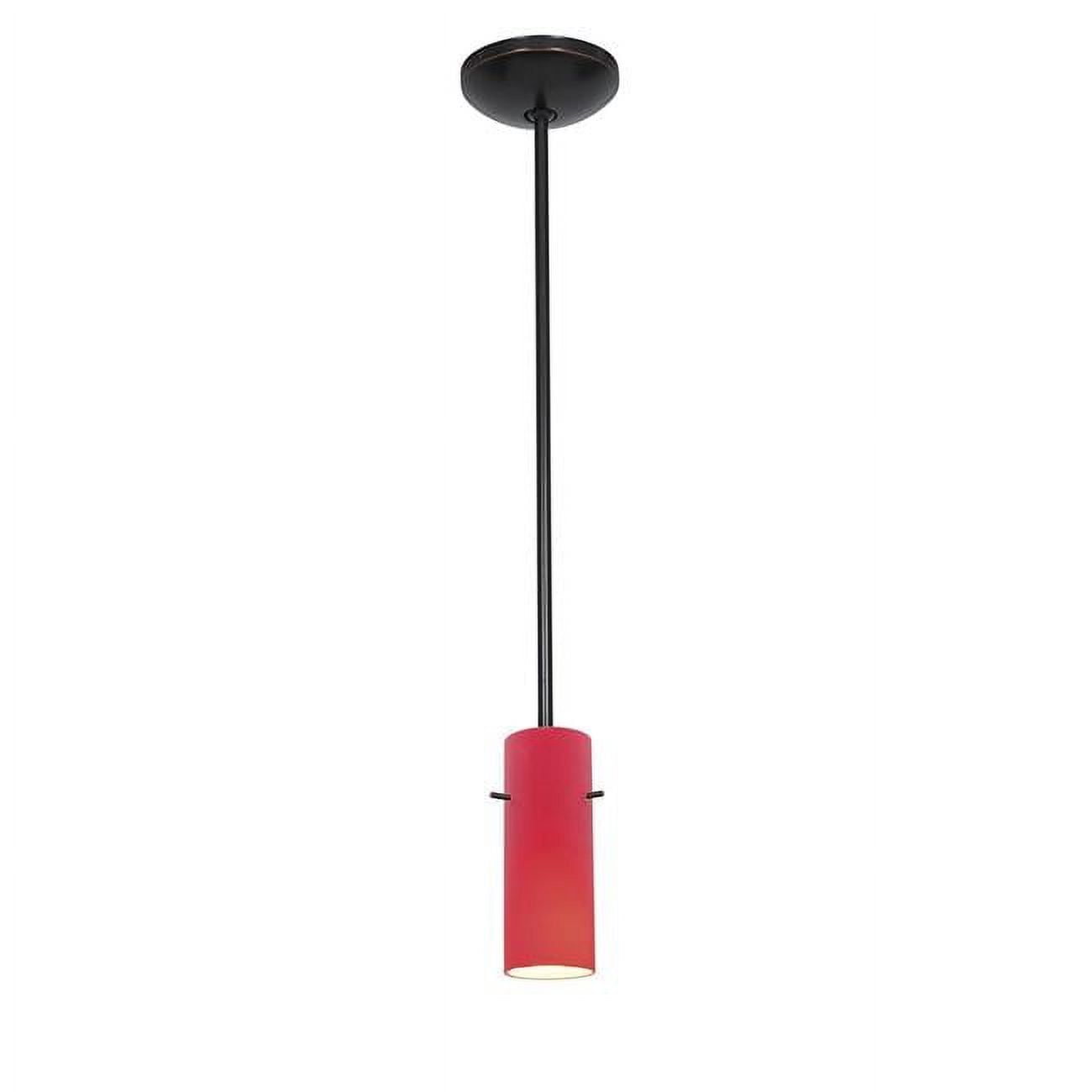 Red Glass Cylinder Pendant Light with Bronze Finish