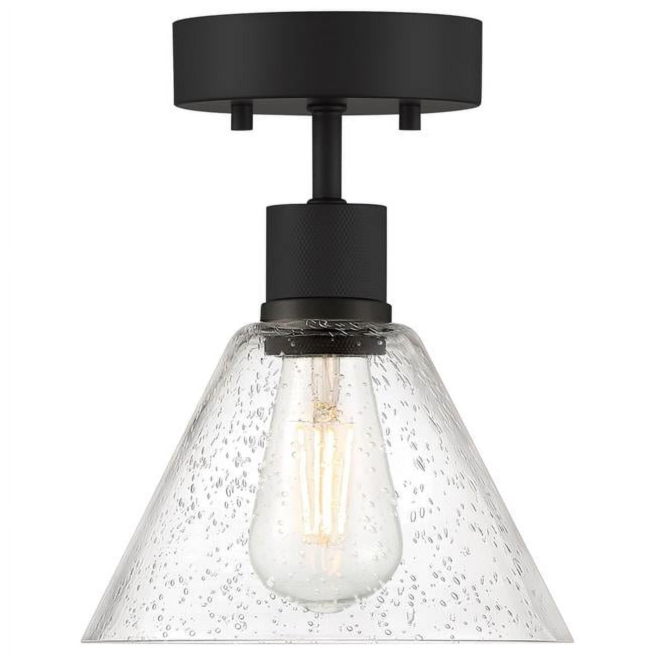 Matte Black Martini LED Semi-Flush Mount with Seeded Glass