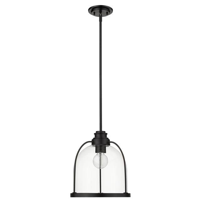 Stanton Matte Black Glass and Bronze Bowl Pendant Light