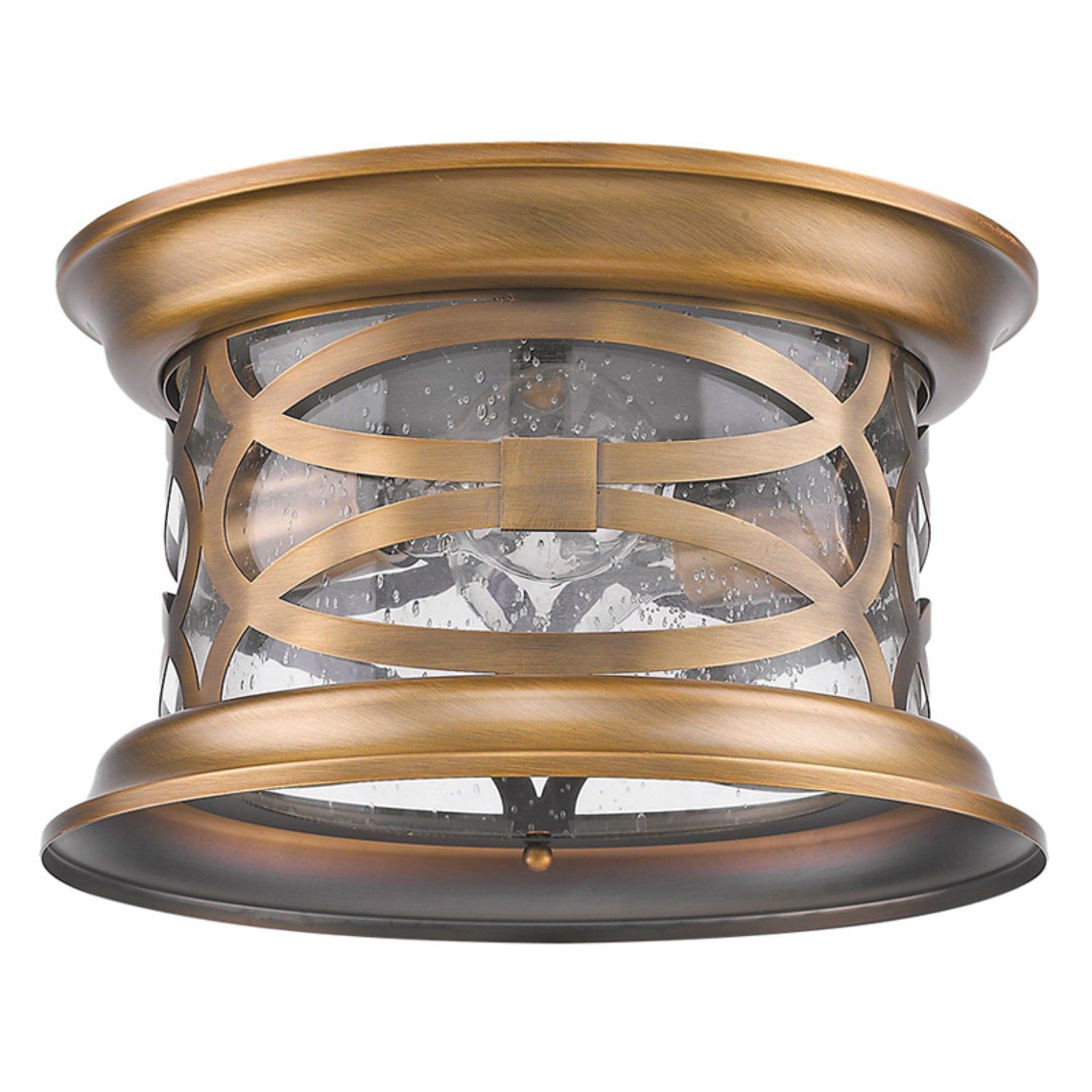 Lincoln Antique Brass Classic Outdoor Flush Mount Lantern with Seeded Glass