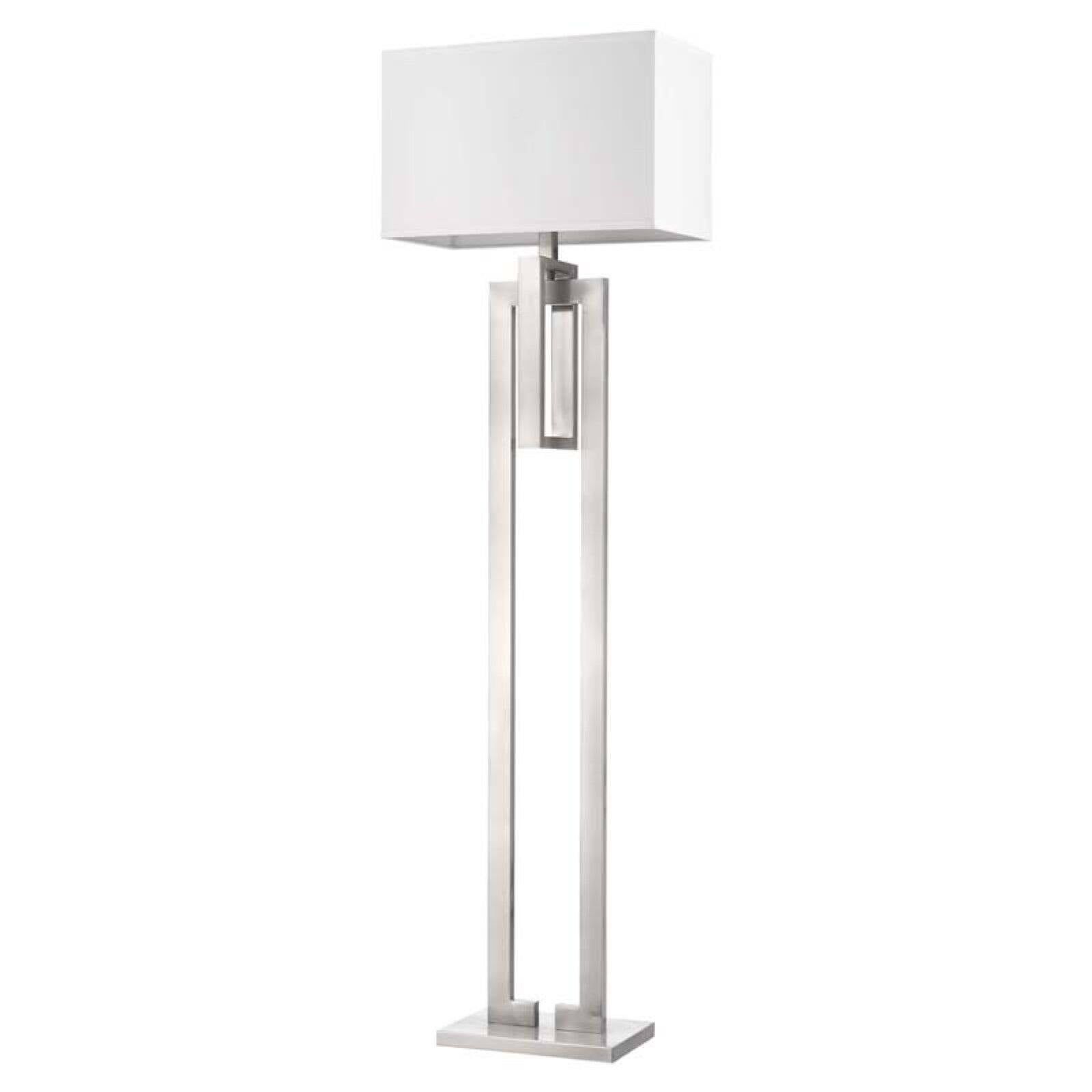 Elegant Brushed Nickel Floor Lamp with Ivory Shantung Shade