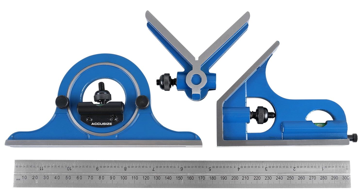 Accusize 12''/300mm Premium Steel Combination Square Set, 4 Pieces