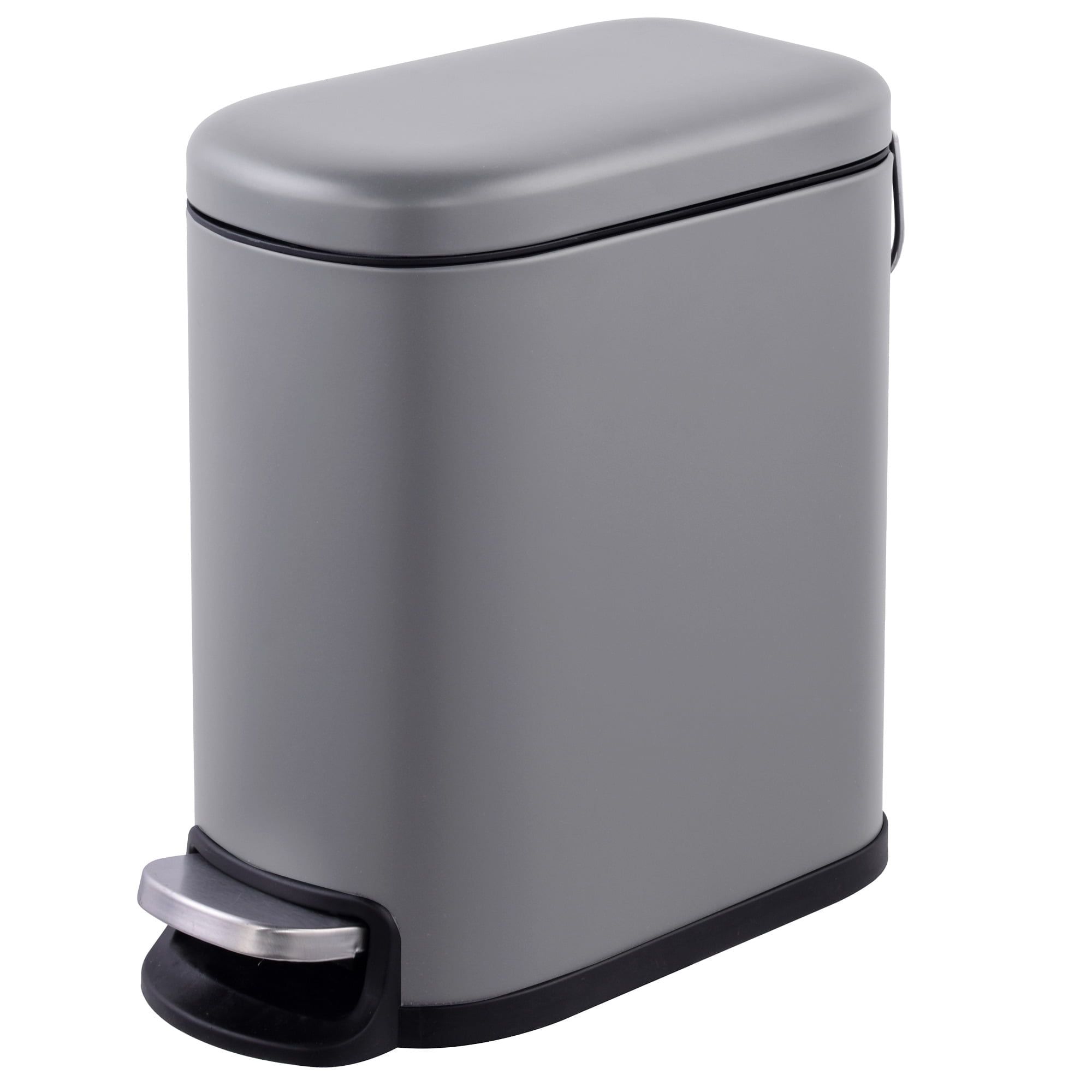 Matte Gray Stainless Steel Rectangular Pedal Trash Can