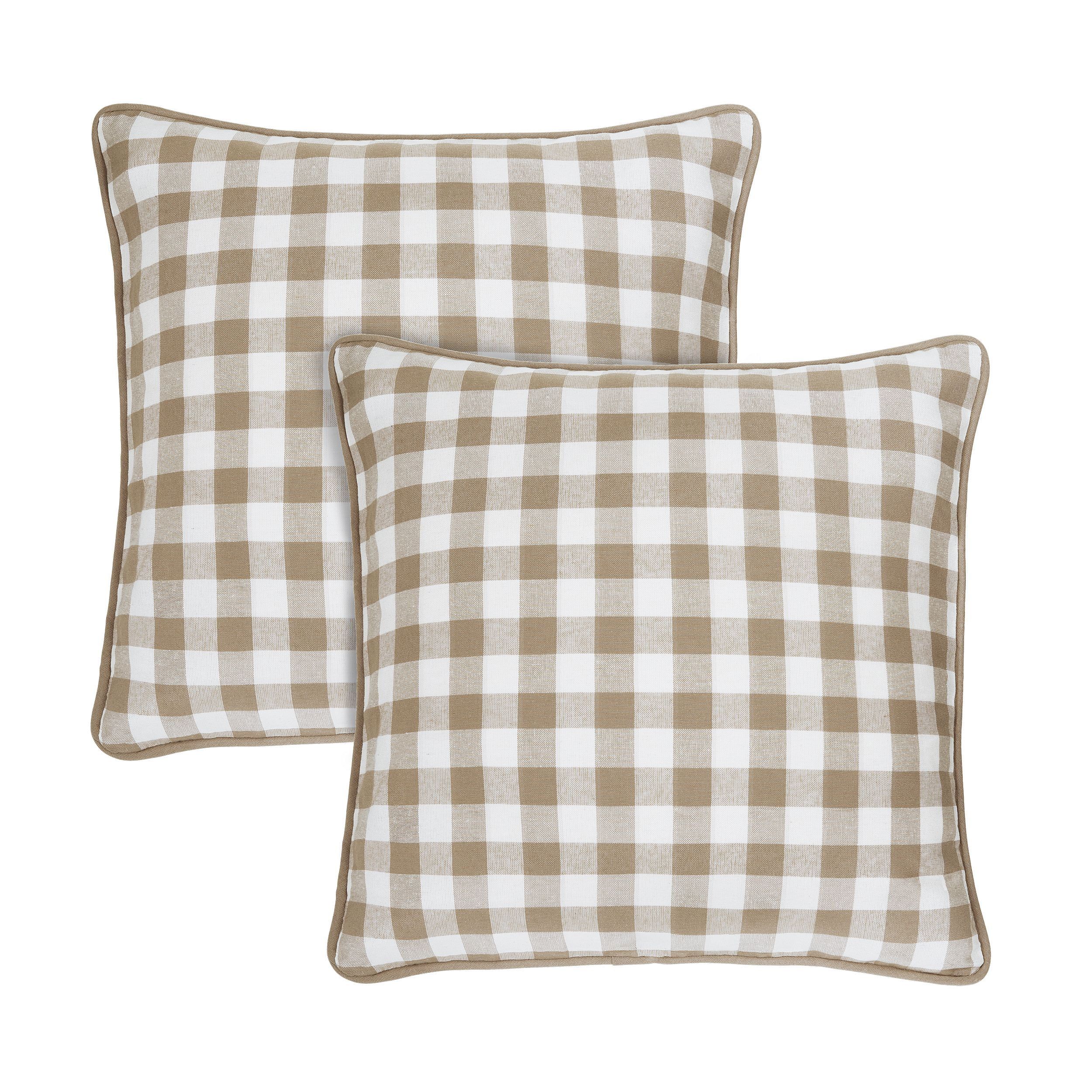 Taupe Buffalo Check 18'' x 18'' Cotton Polyester Pillow Covers, Set of 2