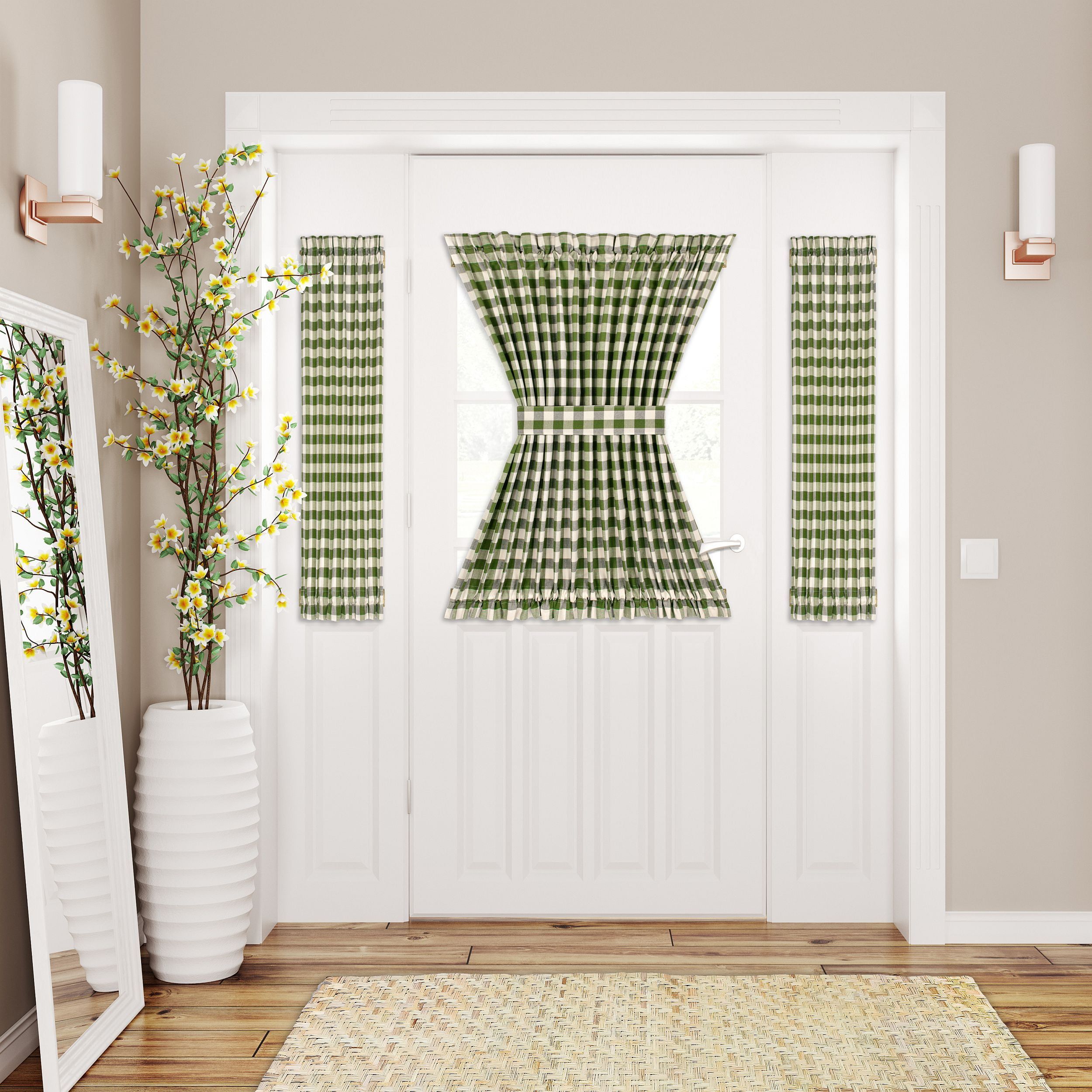 Sage Buffalo Check Light-Filtering Cotton Polyester Door Curtain Panel