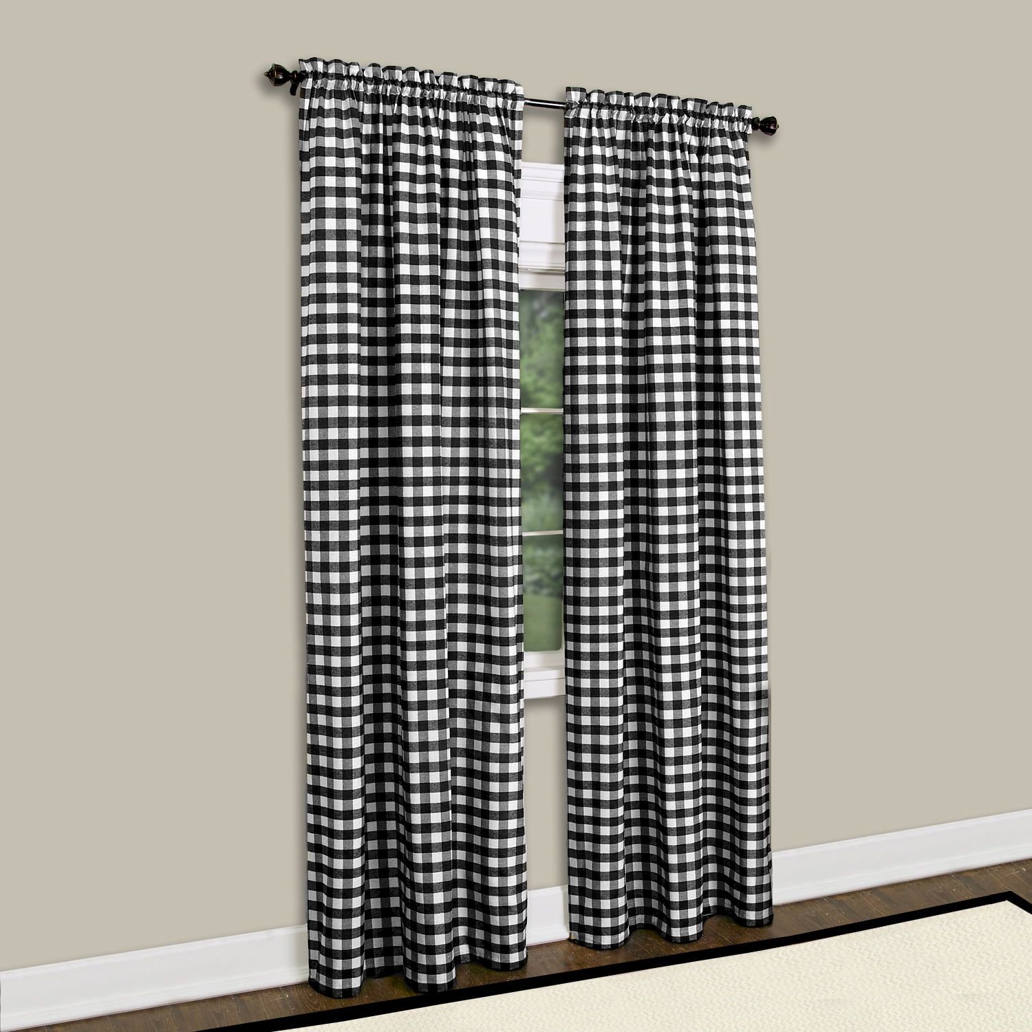 Black and White Buffalo Check Cotton Blend Drapes, 42 x 63