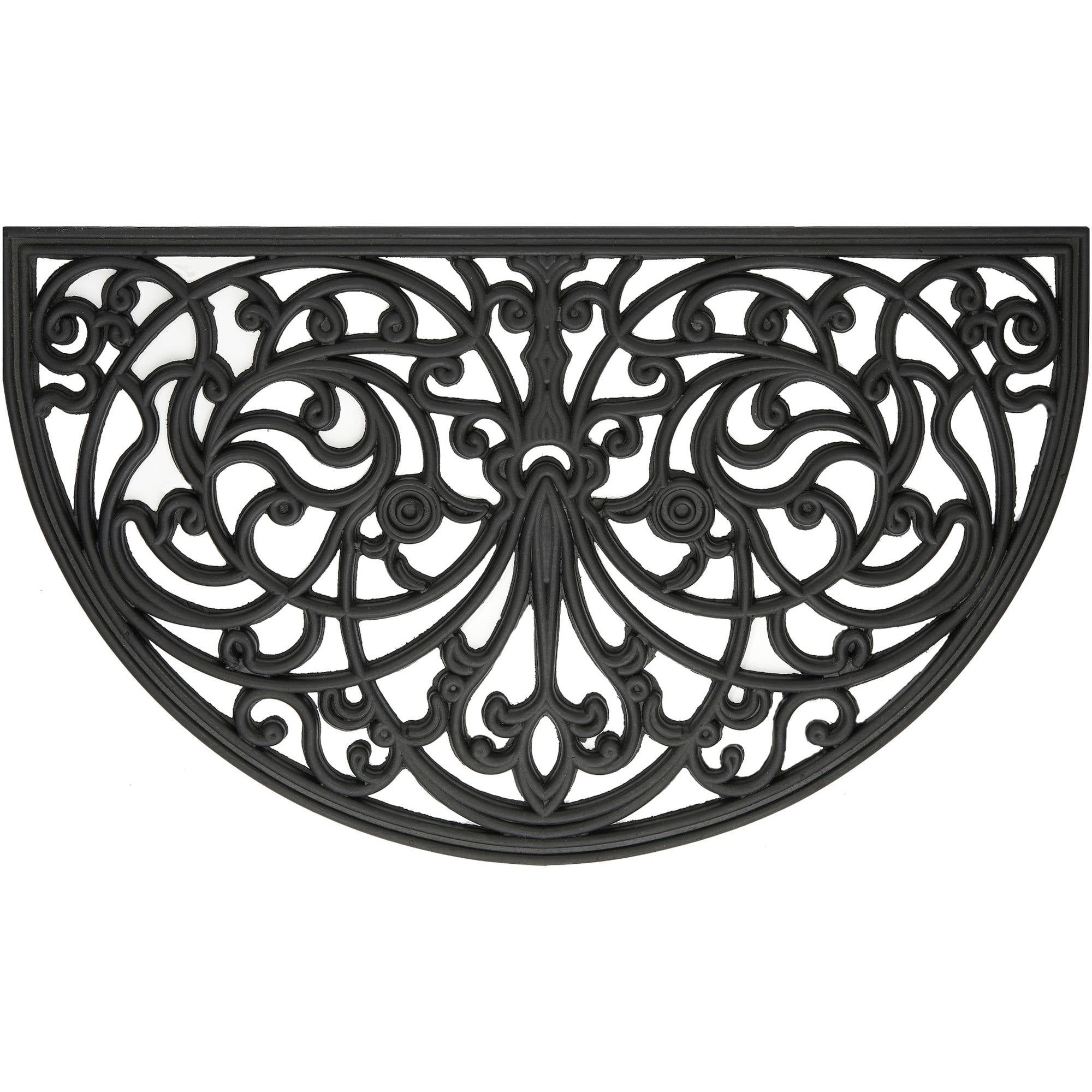 Black Wrought Iron Rubber Semicircle Outdoor Entrance Rug