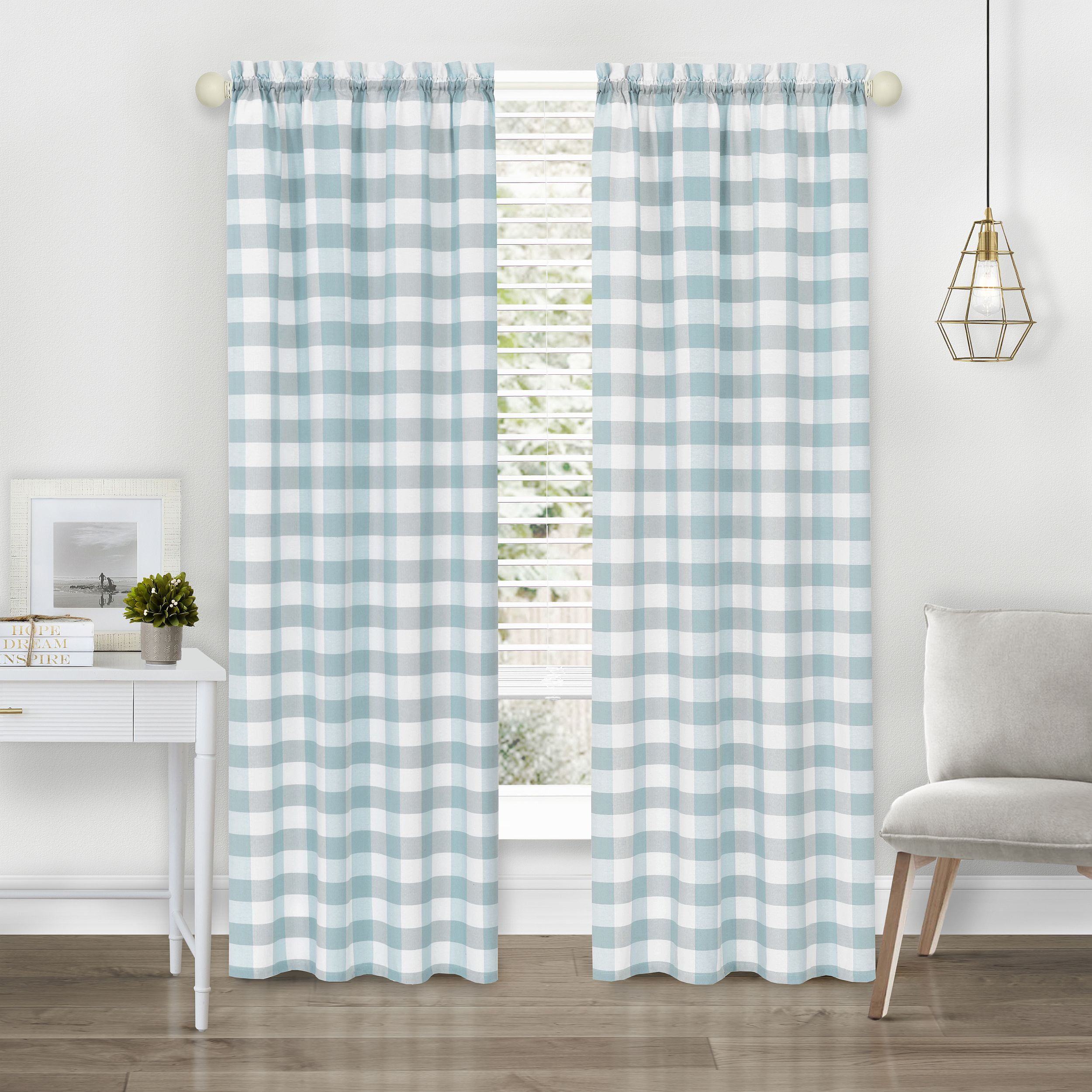 Ice Blue Cotton Polyester Rod Pocket Window Curtain Panel