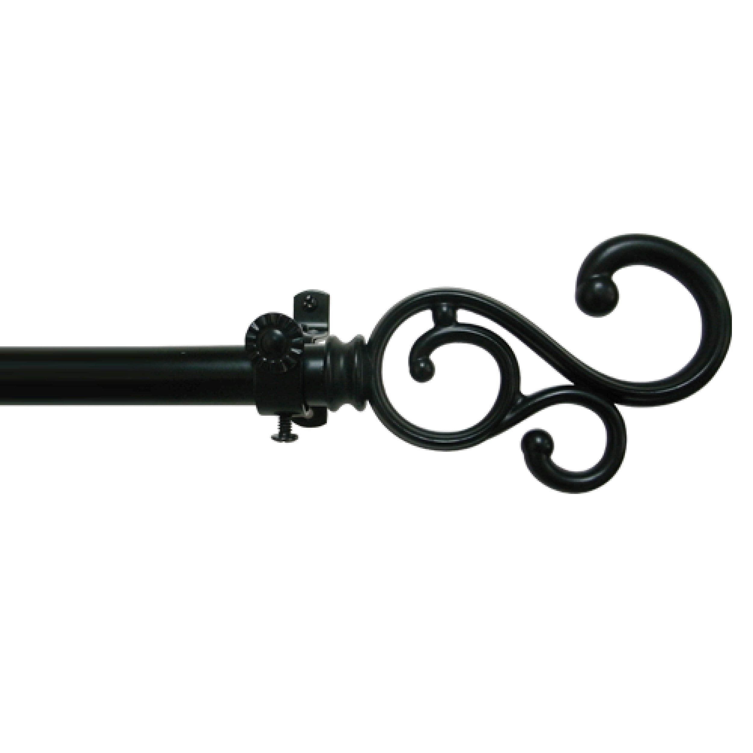 Black Scroll Decorative Curtain Rod with Finial, 48"-86"