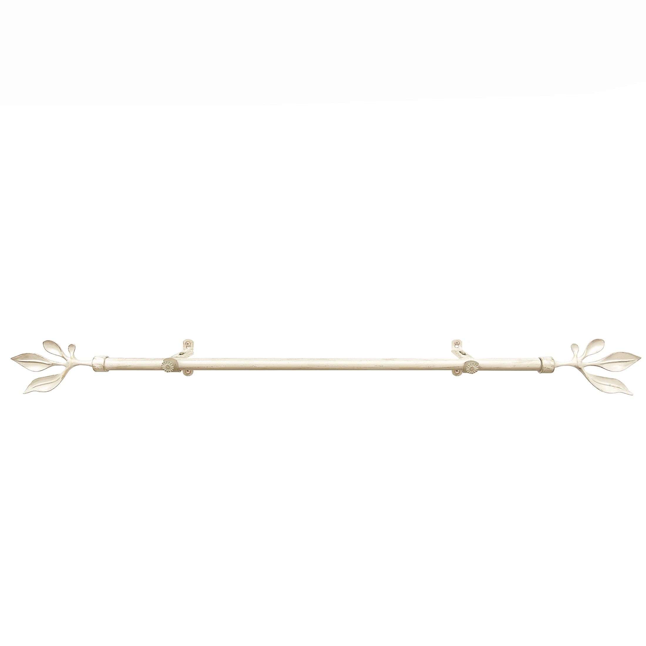 Cream and Gold Adjustable Metal Curtain Rod with Leaf Finials, 48-86 Inch