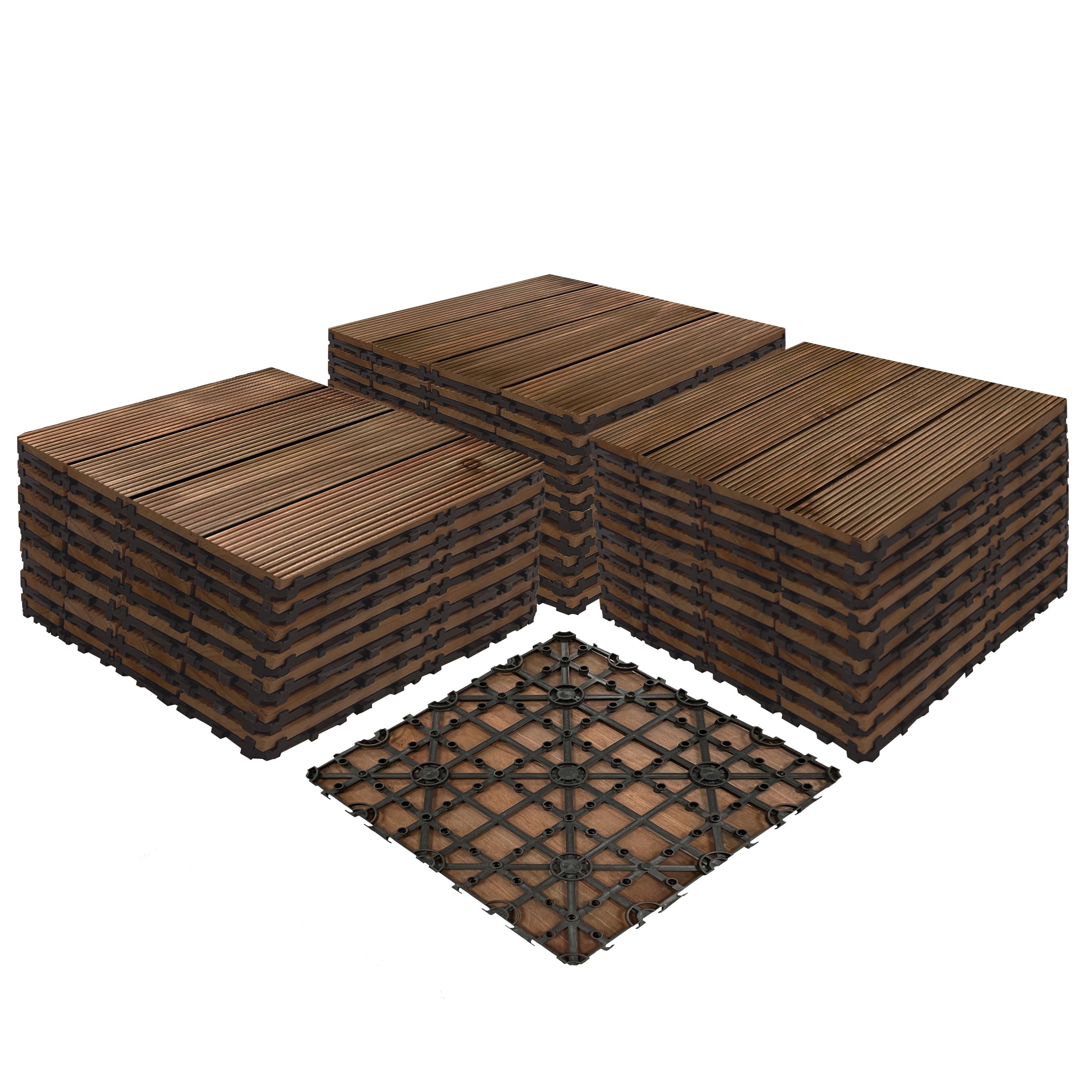 Royal Mahogany Pine Interlocking 12-Inch Deck Tiles, 27 Tiles