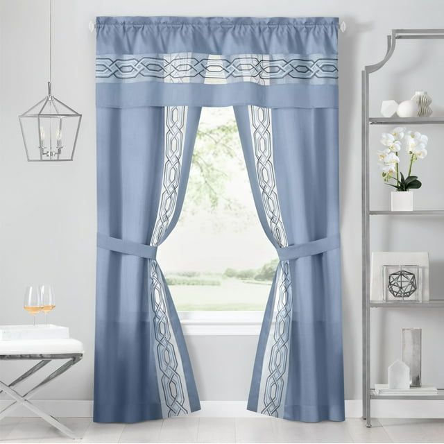 Paige Blue Polyester Light-Filtering Rod Pocket Curtain Set
