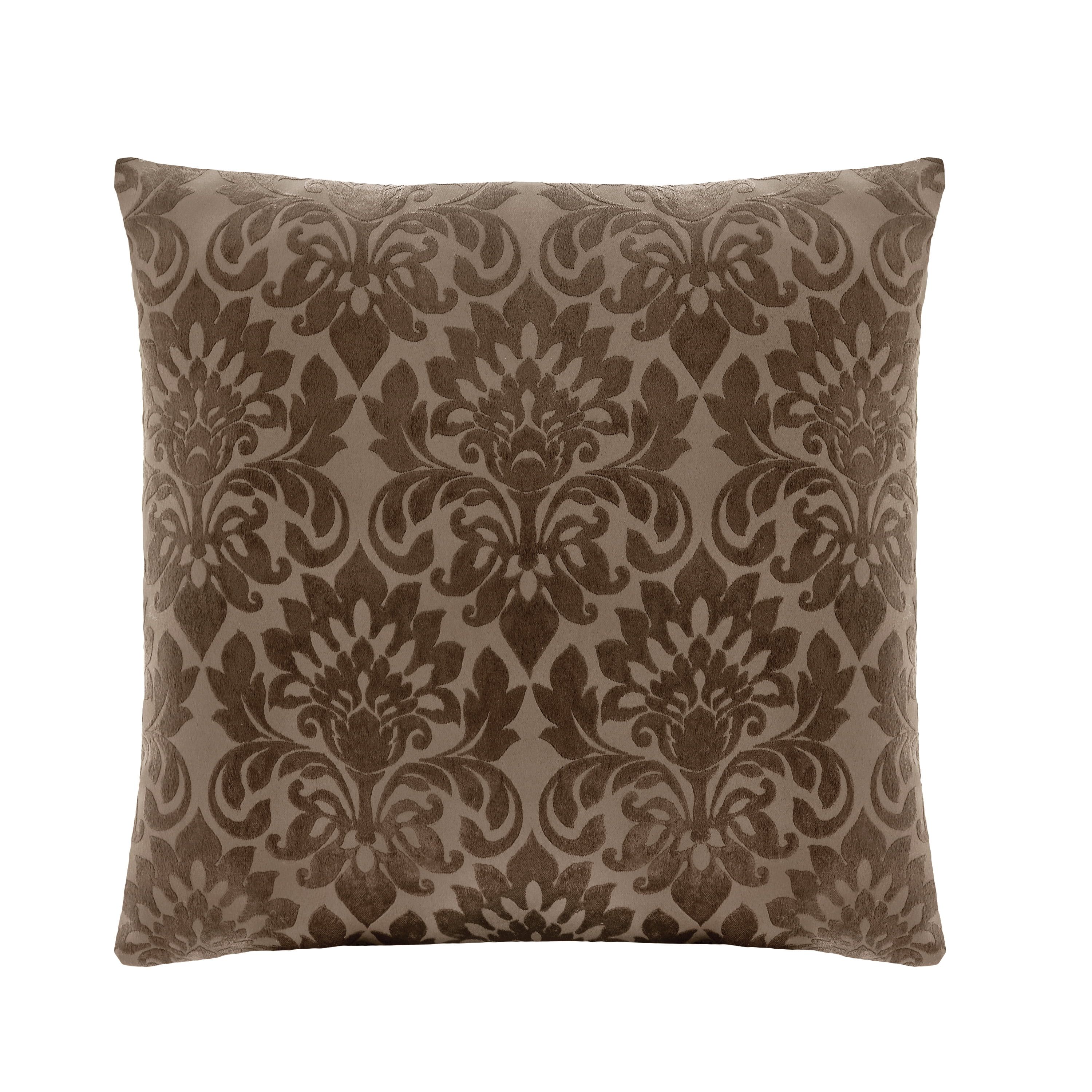 Sutton 18" Brown Polyester Floral Square Throw Pillow