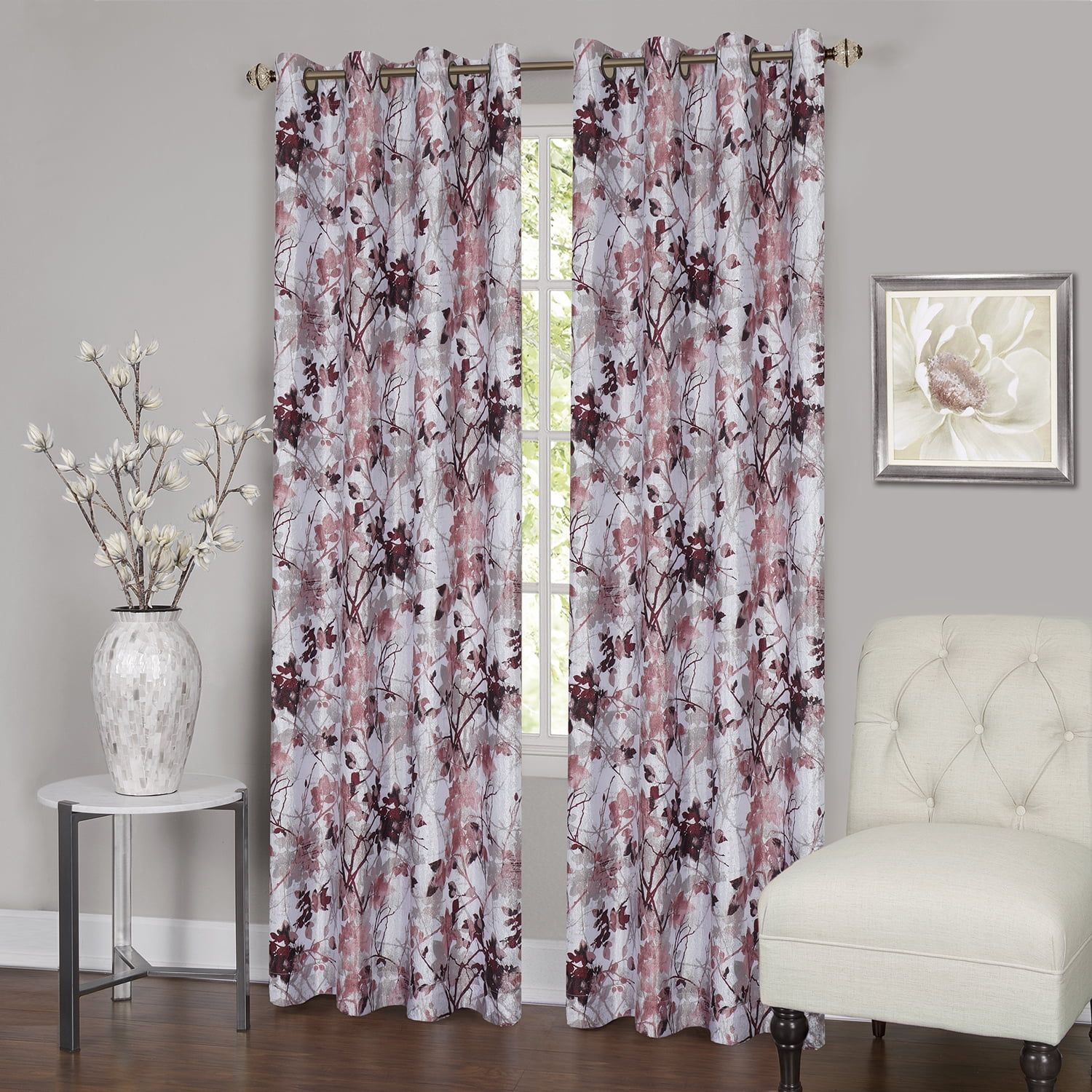 Silver and Pink Blackout Grommet Window Curtain Panel 50x84