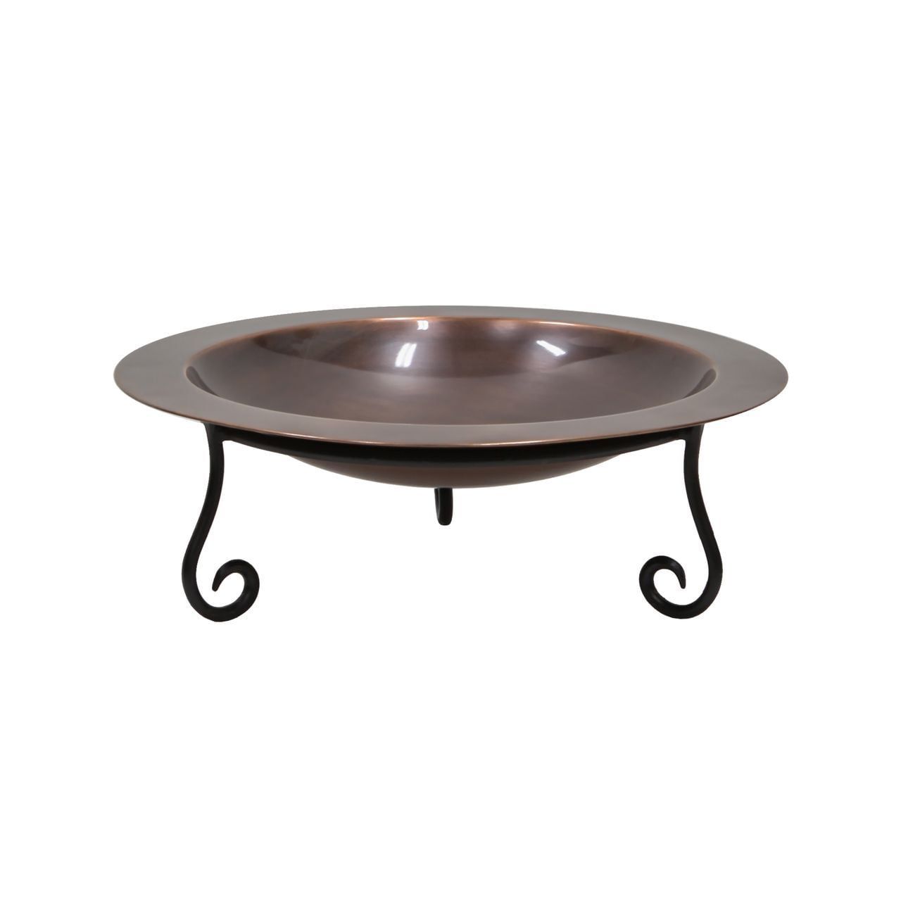 18" Antique Copper Birdbath with Wrought Iron Stand