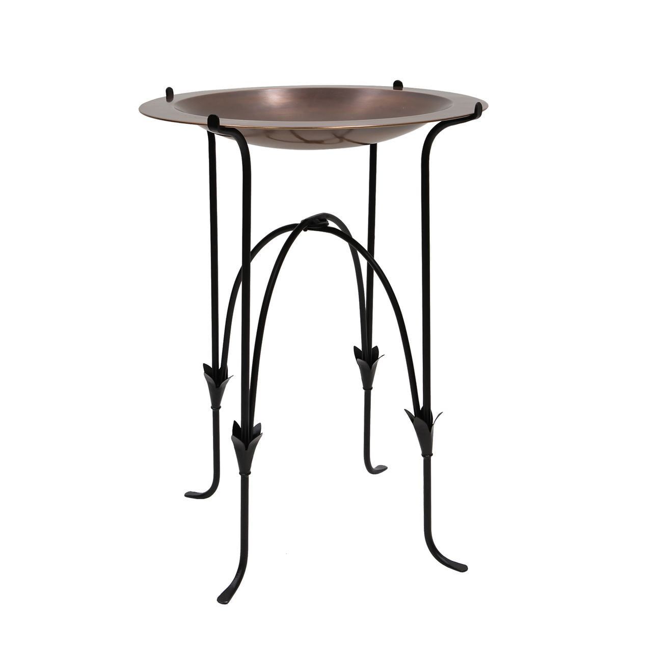 Phoebe 24" Antique Copper Birdbath with Black Wrought Iron Stand