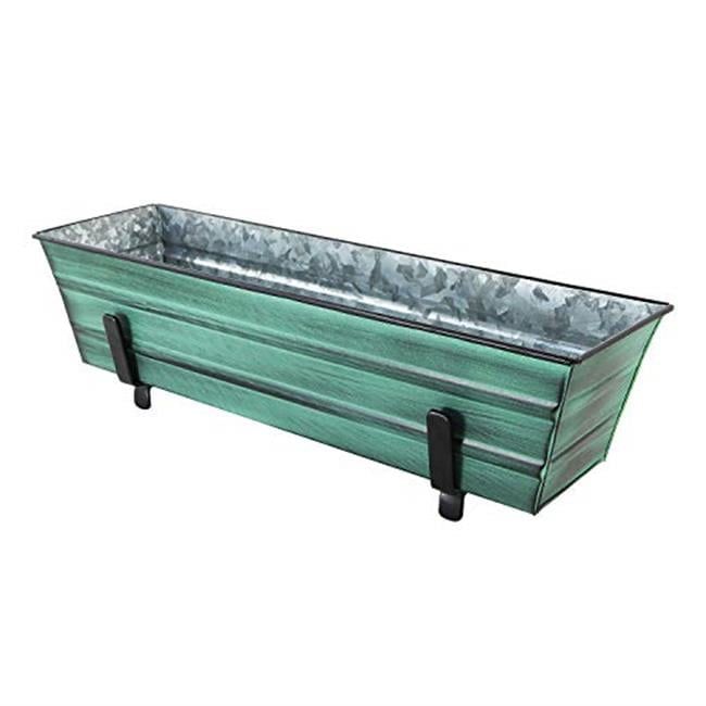 Small Green Galvanized Flower Box with Brackets