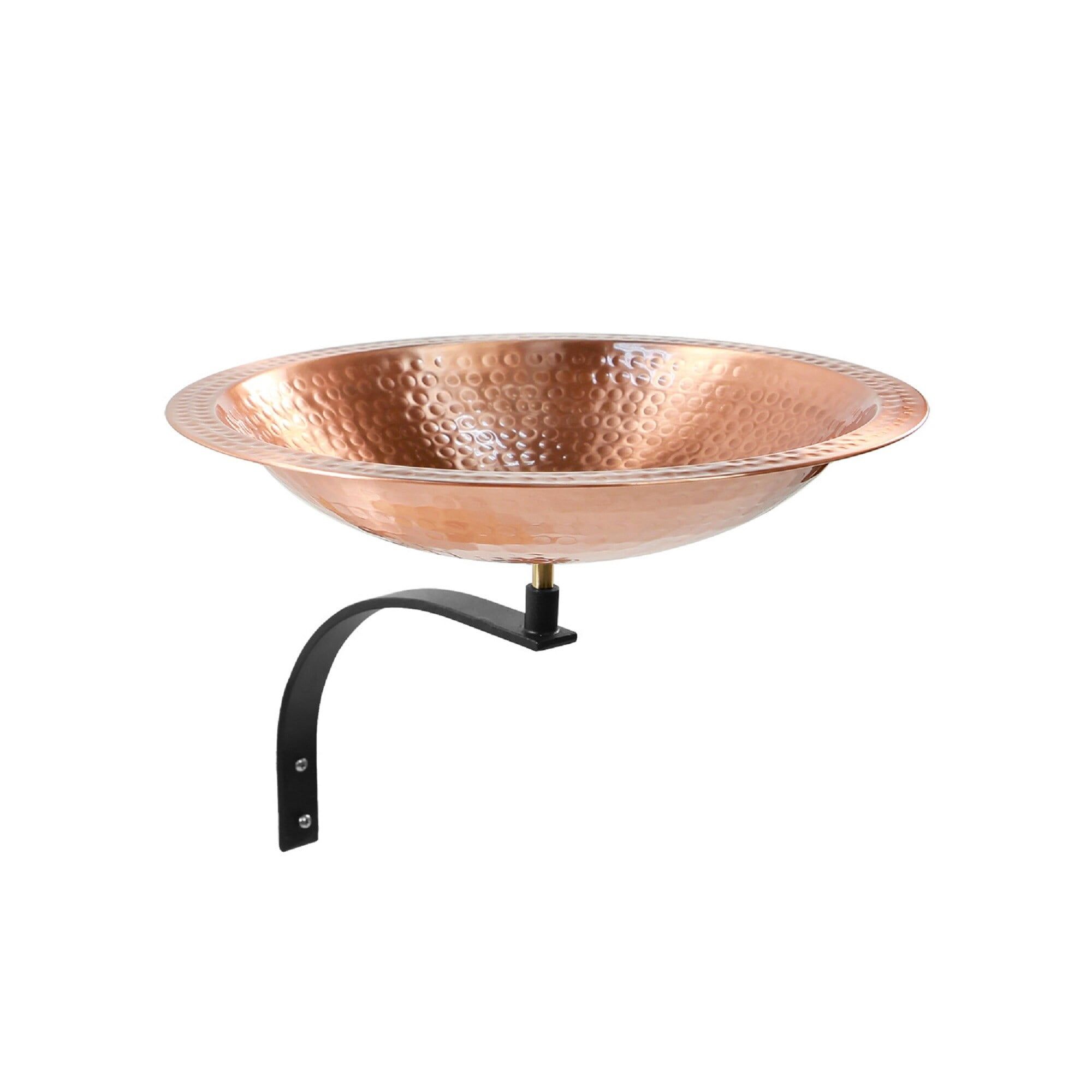 14" Hammered Copper Birdbath with Black Iron Wall Mount