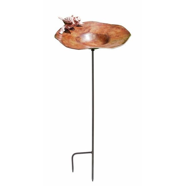 Antique Copper Birdbath with Birds and Stand