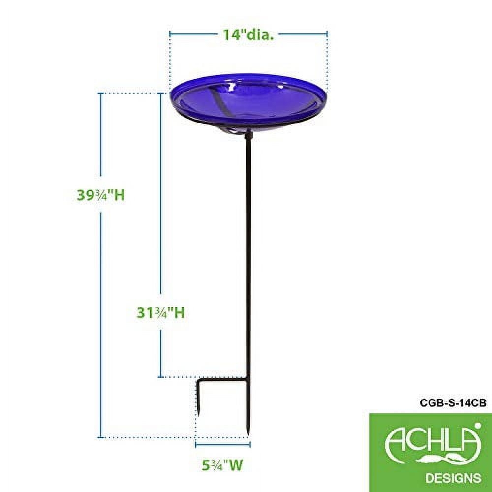 Cobalt Blue Crackle Glass Birdbath with Stake, 14-inch