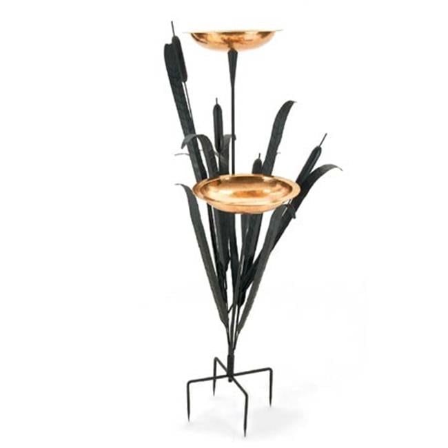 Copper Double Cattail Bird Bath with Wrought Iron Stand