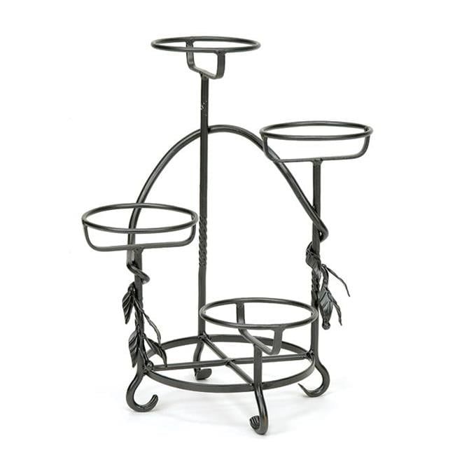 Graphite Wrought Iron Cascading Plant Stand with Vine Handle