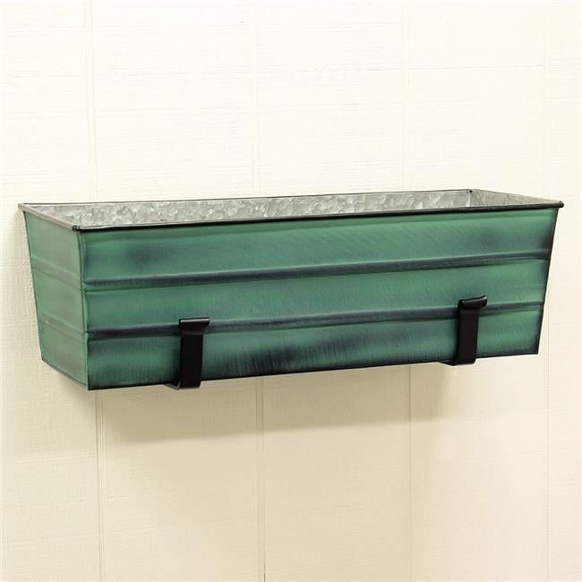 Medium Green Galvanized Flower Box with Black Wall Brackets