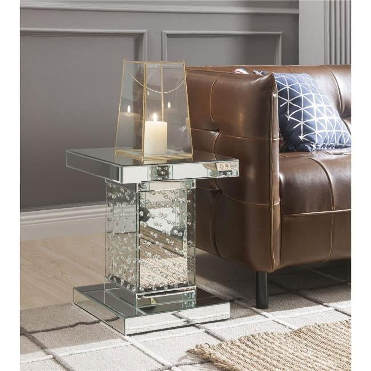 Nysa 16" Mirrored Glass End Table with Faux Crystals