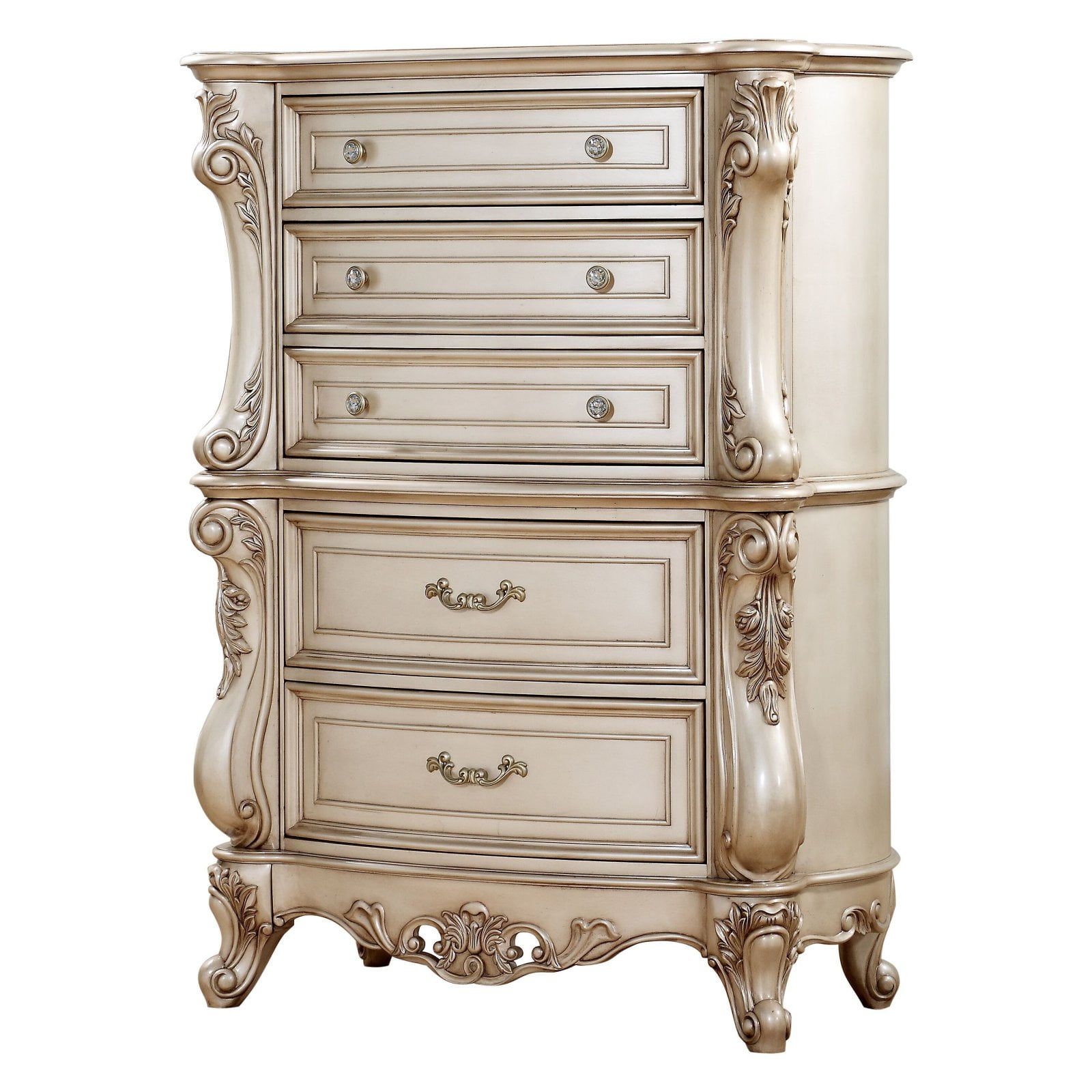 Gorsedd White Marble Top 5-Drawer Chest with Felt Lined Drawer