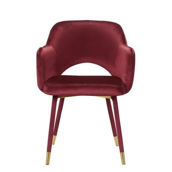 Bordeaux-Red Velvet Barrel Accent Chair with Golden Spindle Legs
