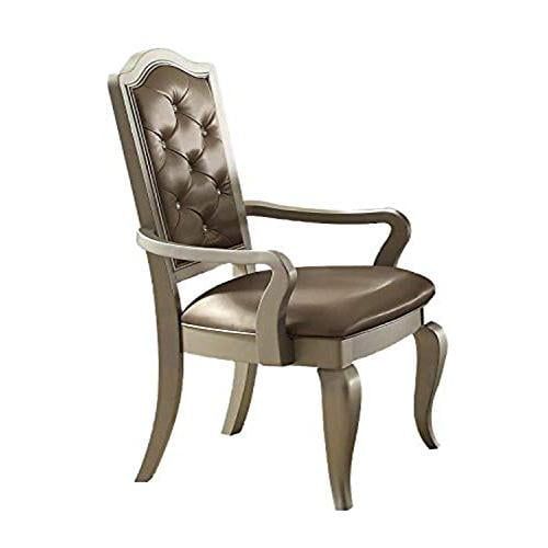 Gray Faux Leather and Wood Accent Chair with Tufted Back