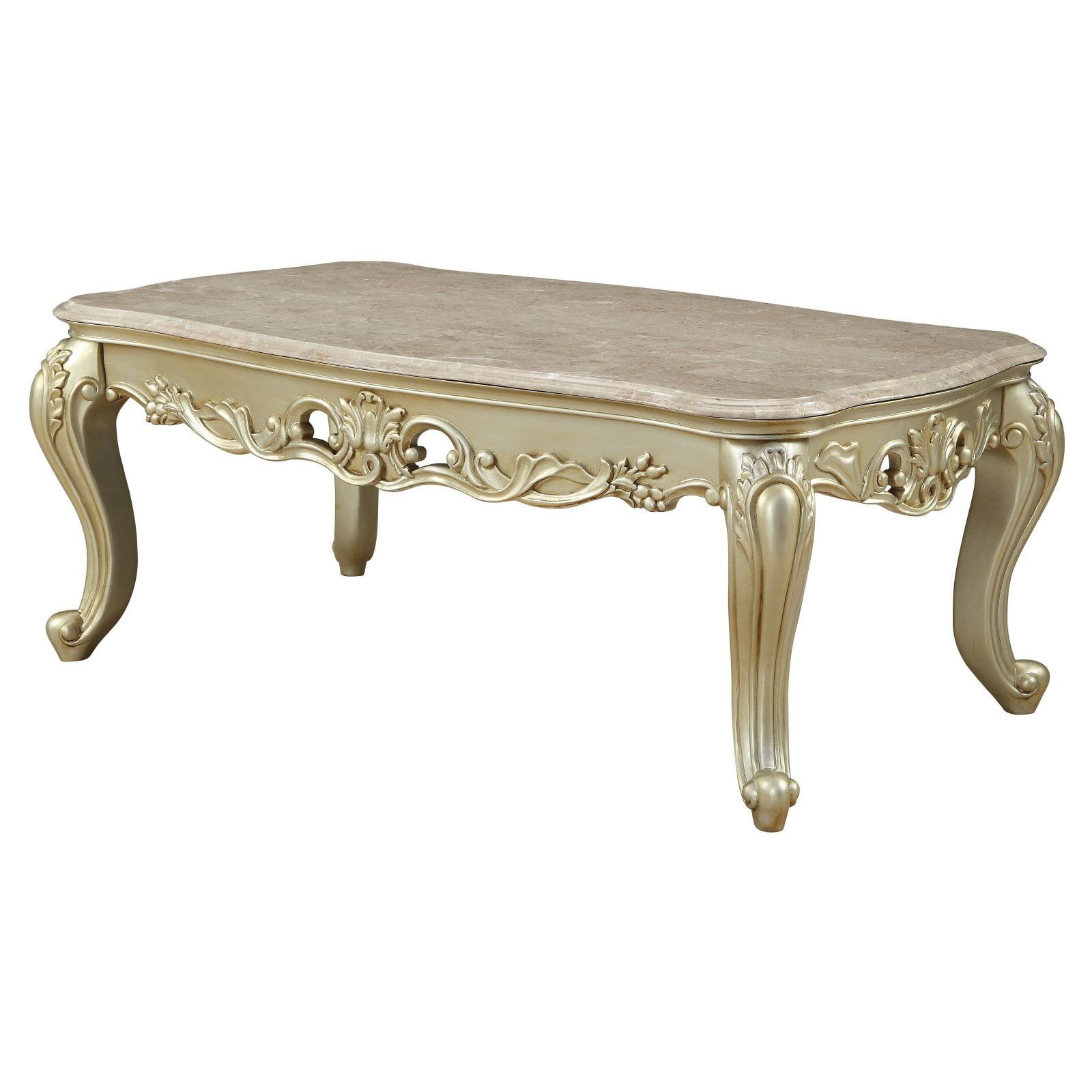 Gorsedd Rectangular Marble Top Antique White Coffee Table