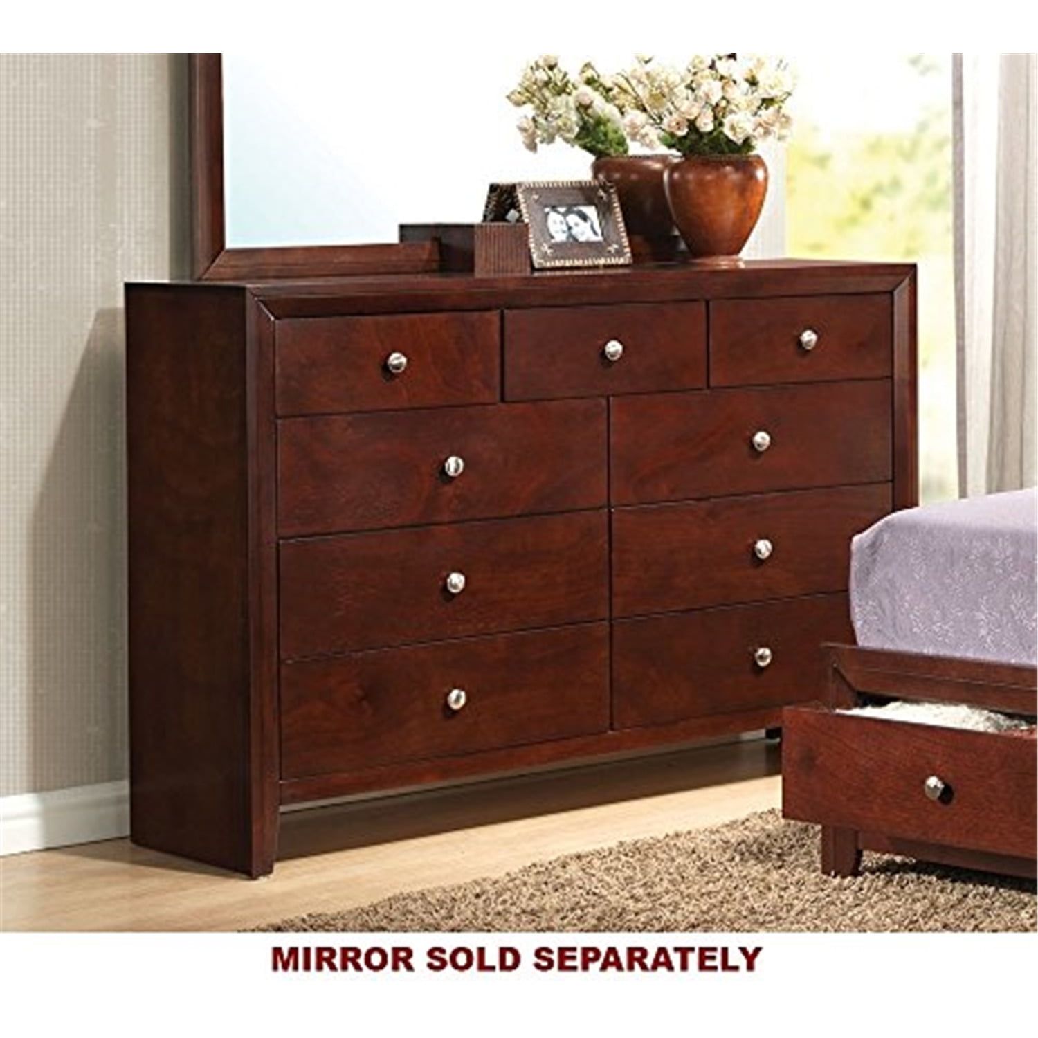 Ilana Brown Cherry 55" Contemporary Dresser with Nine Drawers