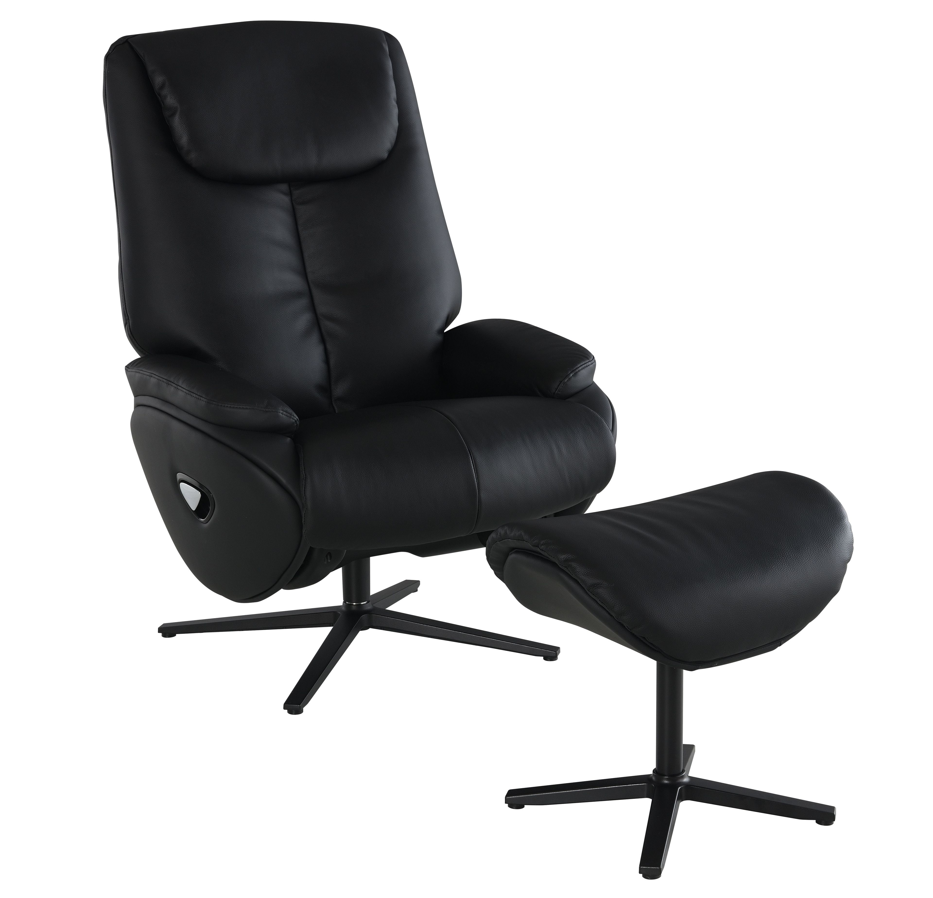 Black Leather Swivel Accent Chair with Ottoman