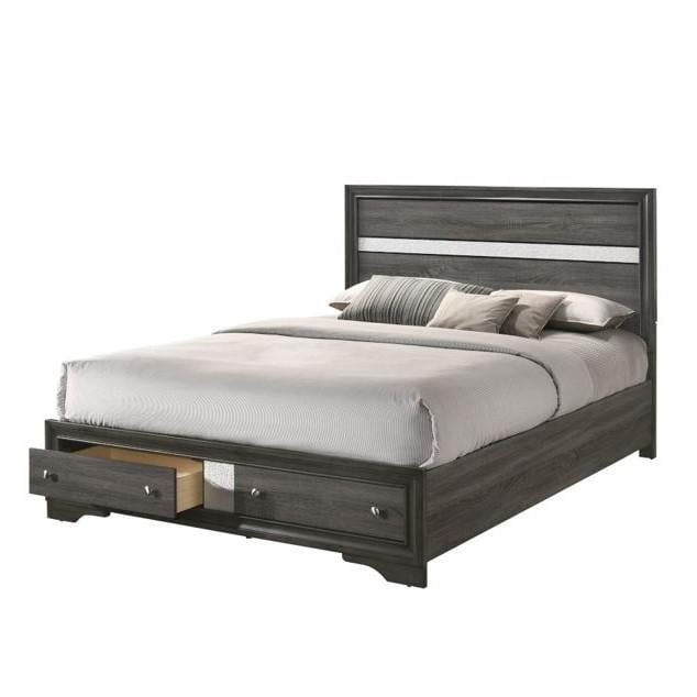 King Gray Wood Frame Storage Panel Bed with Drawers