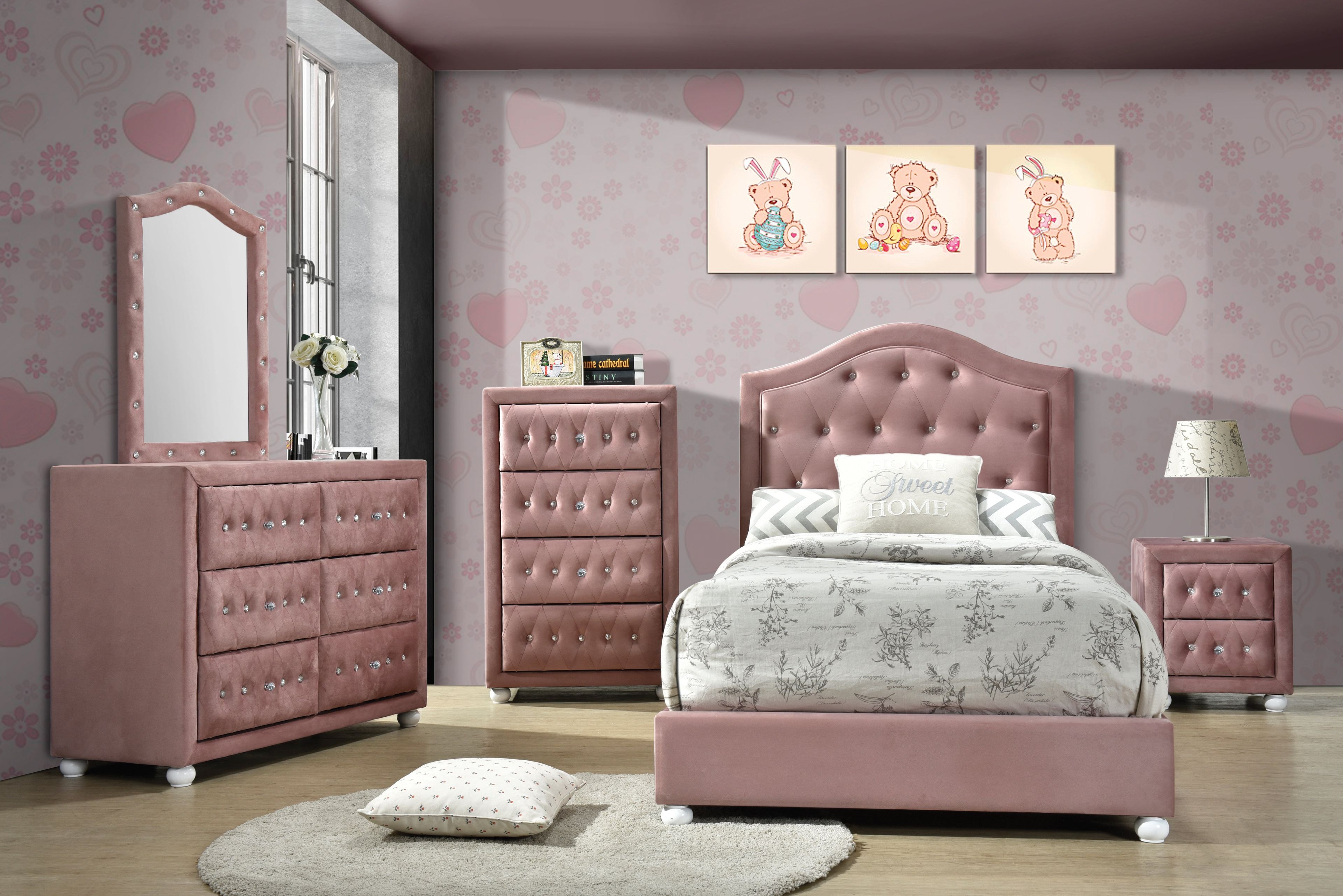 Reggie Pink Twin Upholstered Platform Bed with Storage