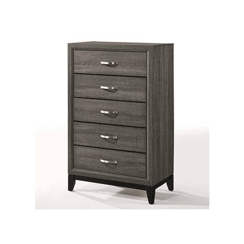 Weathered Gray Farmhouse 5-Drawer Chest with Nickel Accents