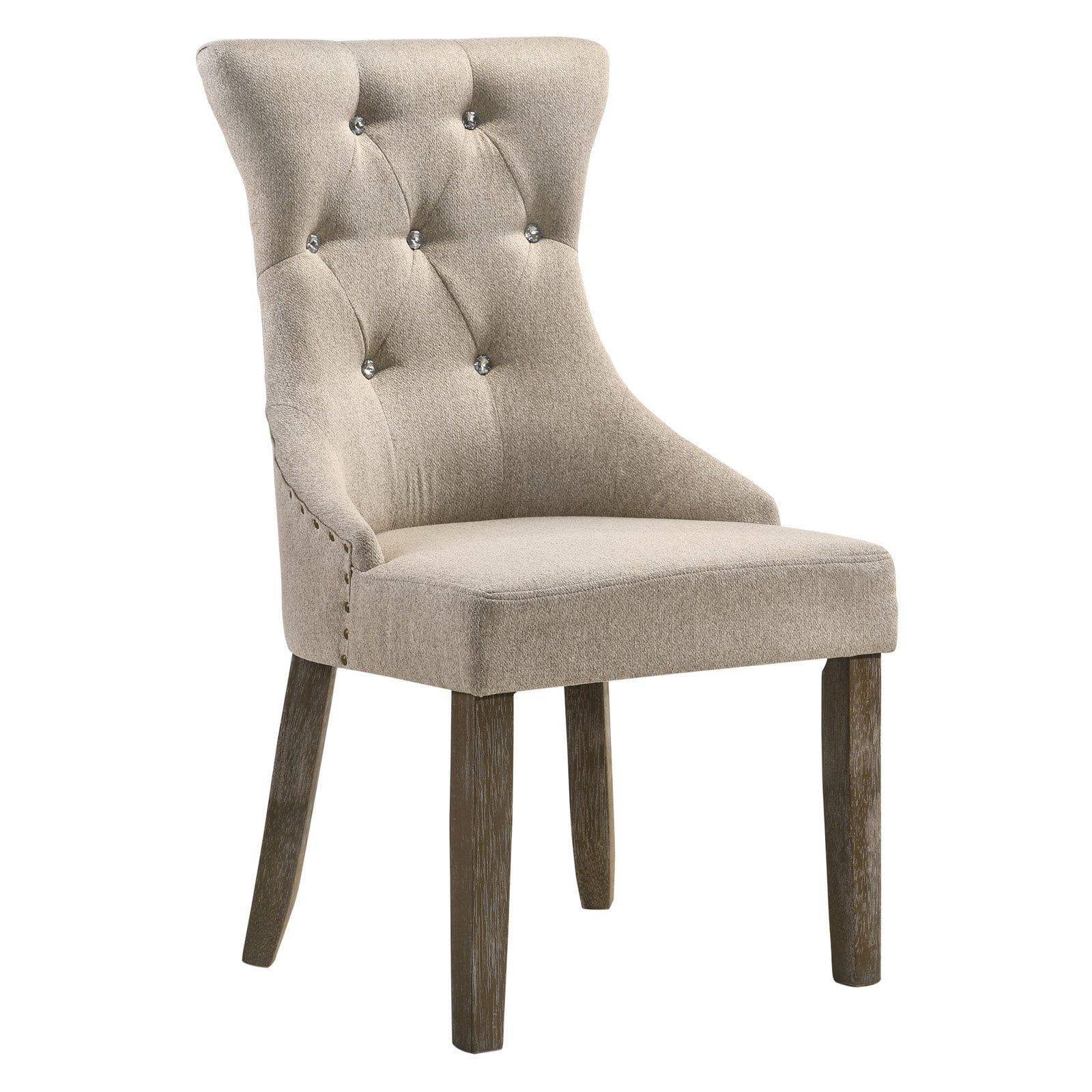 Elegant Beige Upholstered Dining Side Chair with Reclaimed Gray Wood Frame