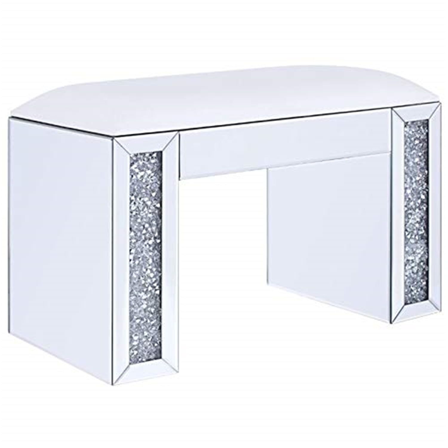 Mirrored Vanity Stool with Faux Diamond Inlay