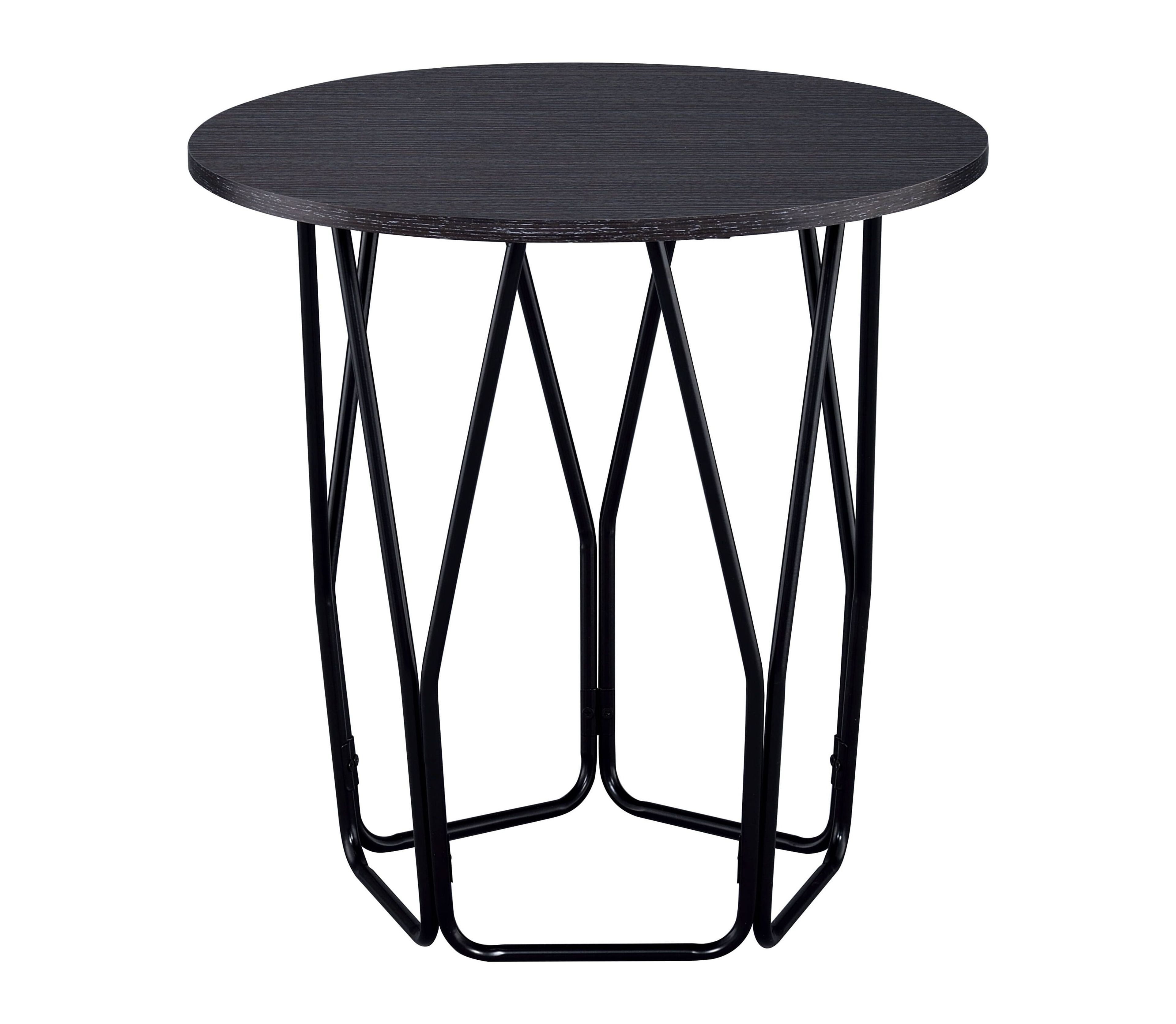 Espresso & Black Round Drum End Table - 22" Wood & Metal