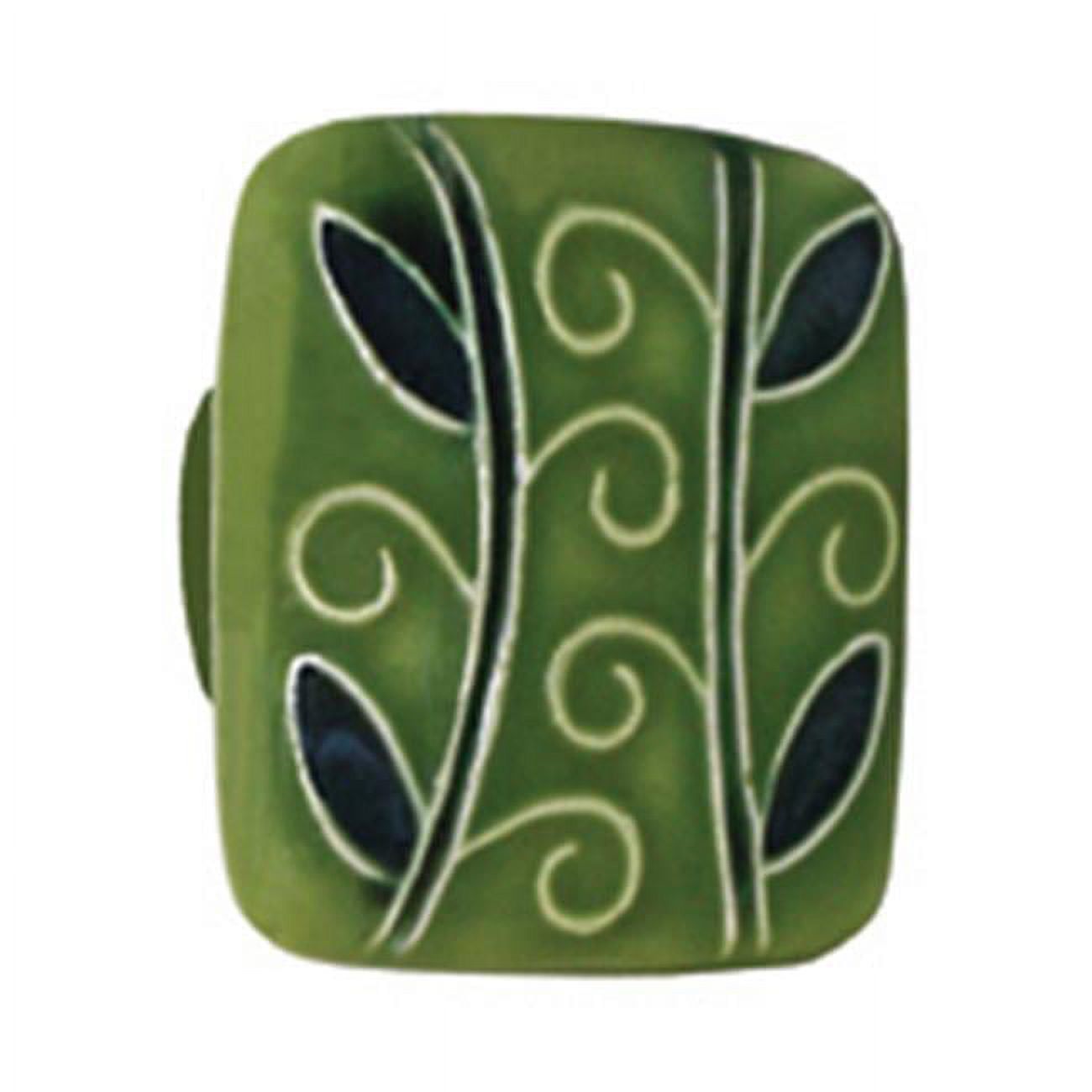 Hand-Painted Dark Green Porcelain Square Knob with Branches