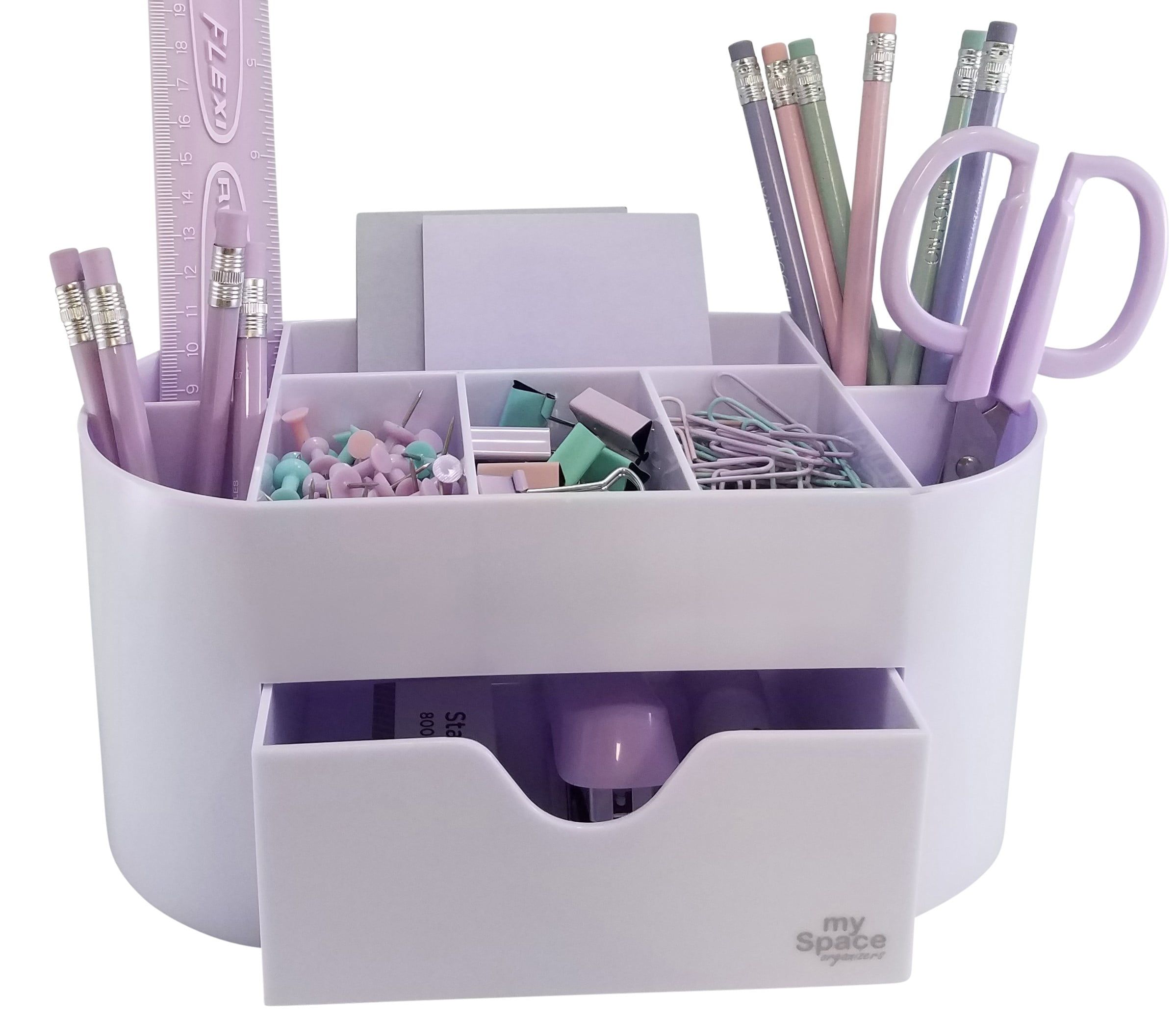 White Lavender Acrylic Desk Organizer with Drawer