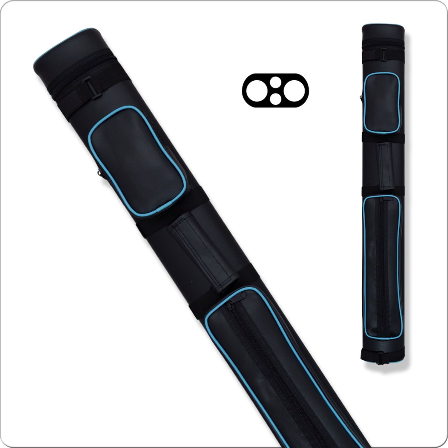 32" Black Vinyl Pool Cue Case with Blue Piping