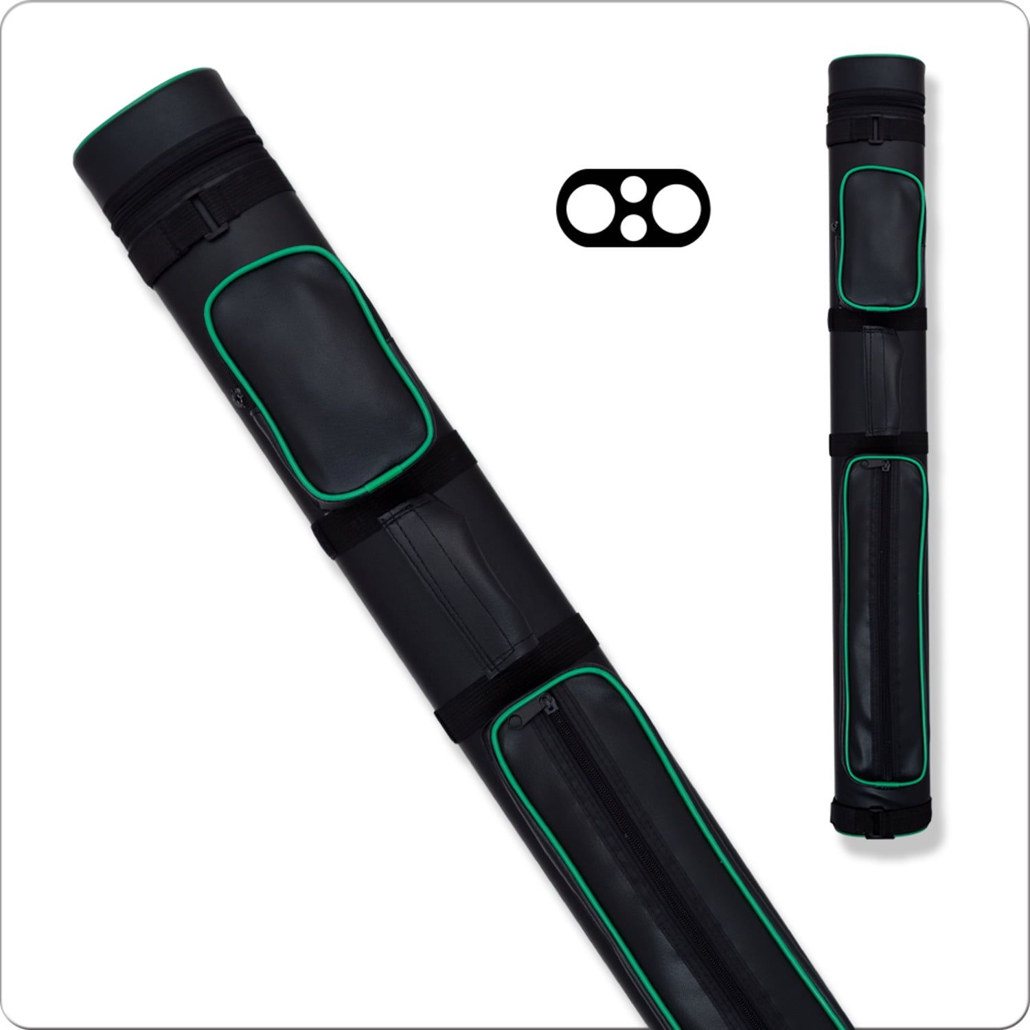 32" Black Vinyl Pool Cue Case with Green Piping