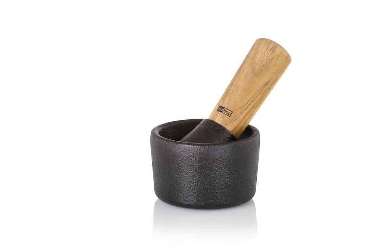 Compact Black Cast Iron Mortar and Acacia Wood Pestle