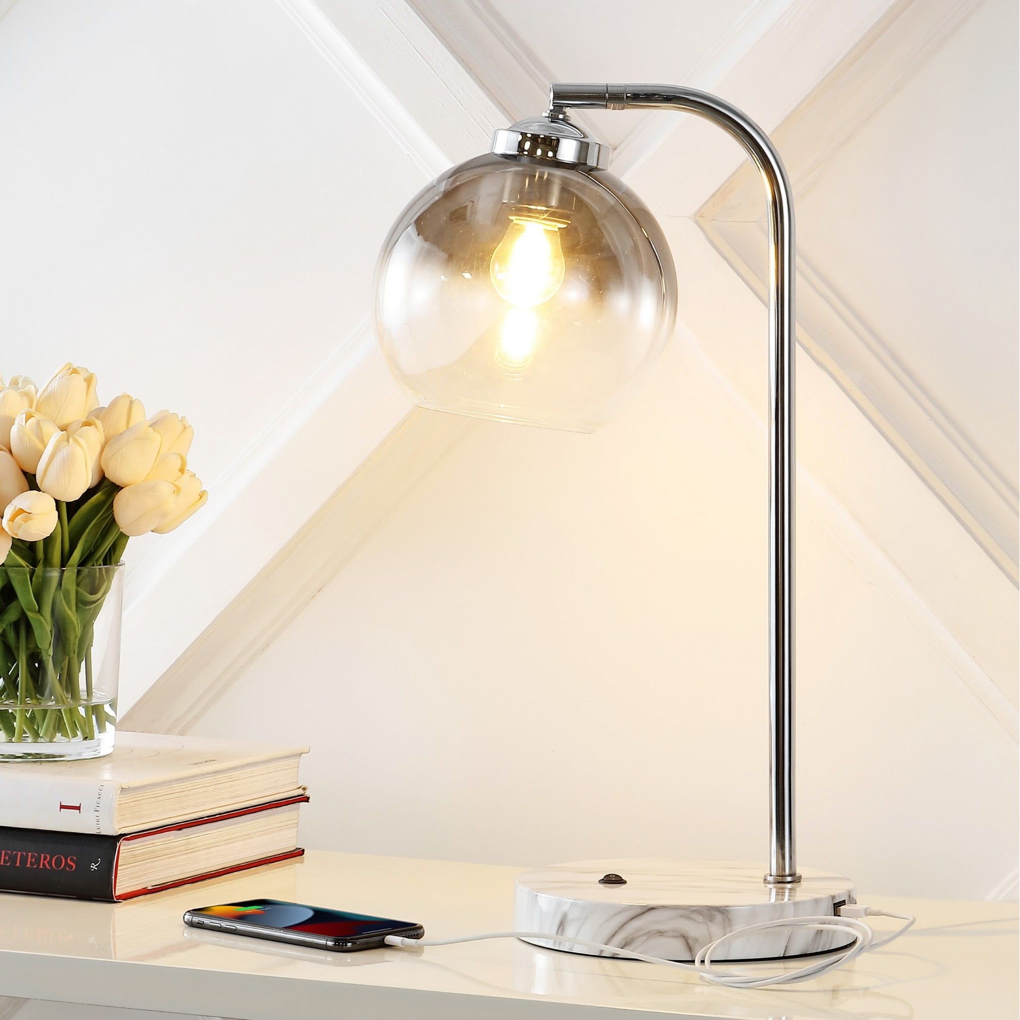 Ada 20" Chrome Industrial Glass LED Task Lamp with USB Port