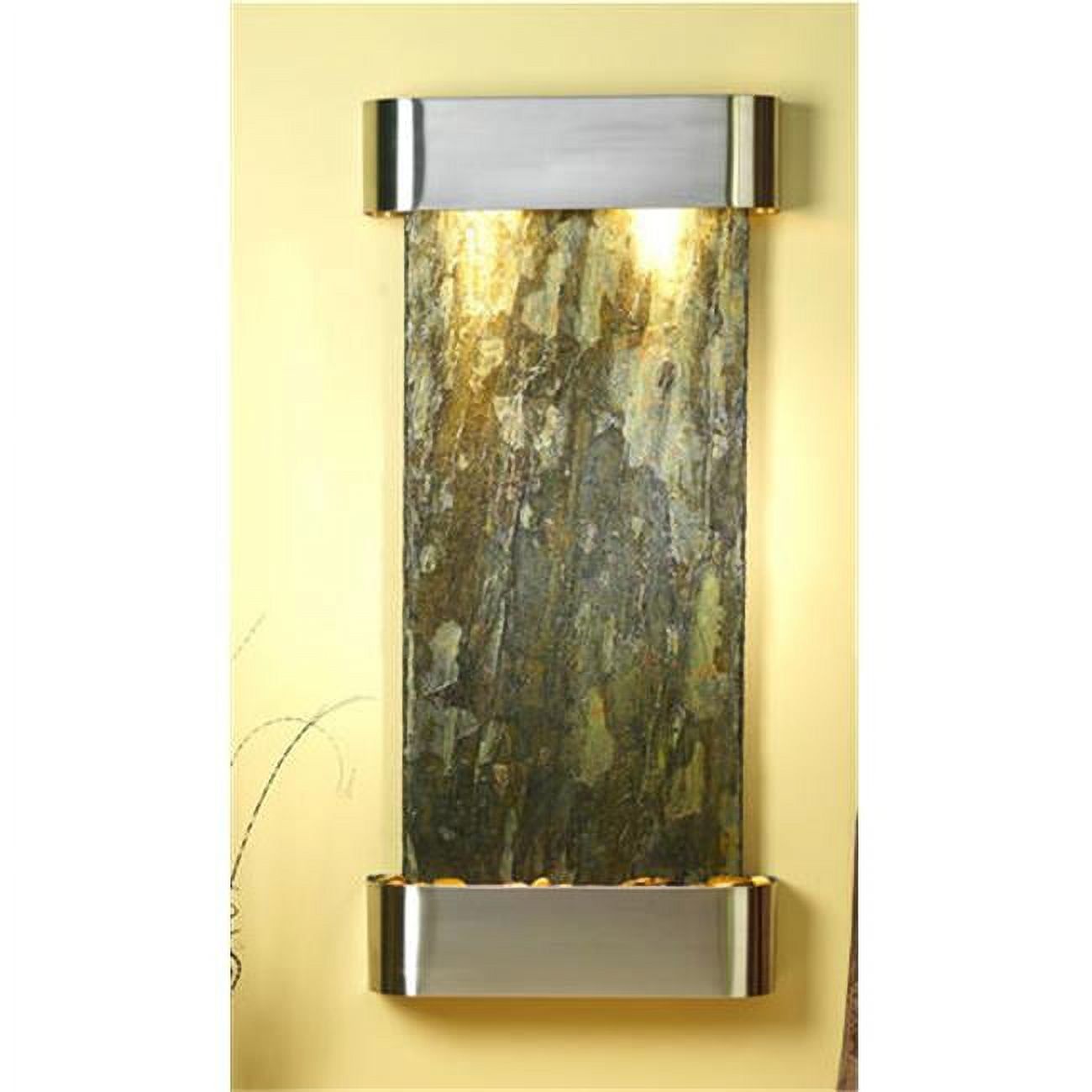 Cascade Springs Green Slate and Stainless Steel Wall Fountain