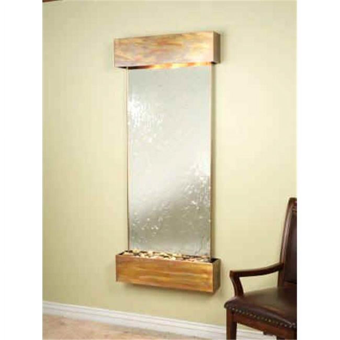 Cascade Springs Silver Mirror Wall Fountain with Rustic Copper Finish