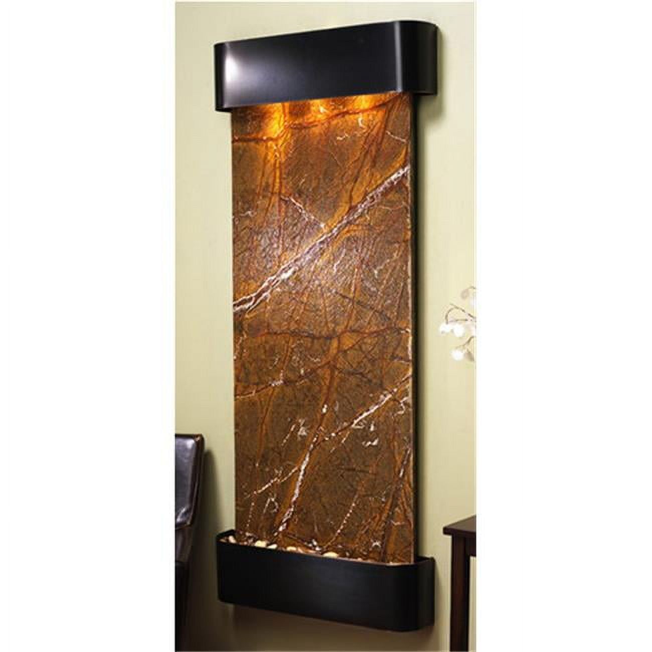 Brown Rainforest Marble Waterfall Wall Fountain with Rustic Copper Frame